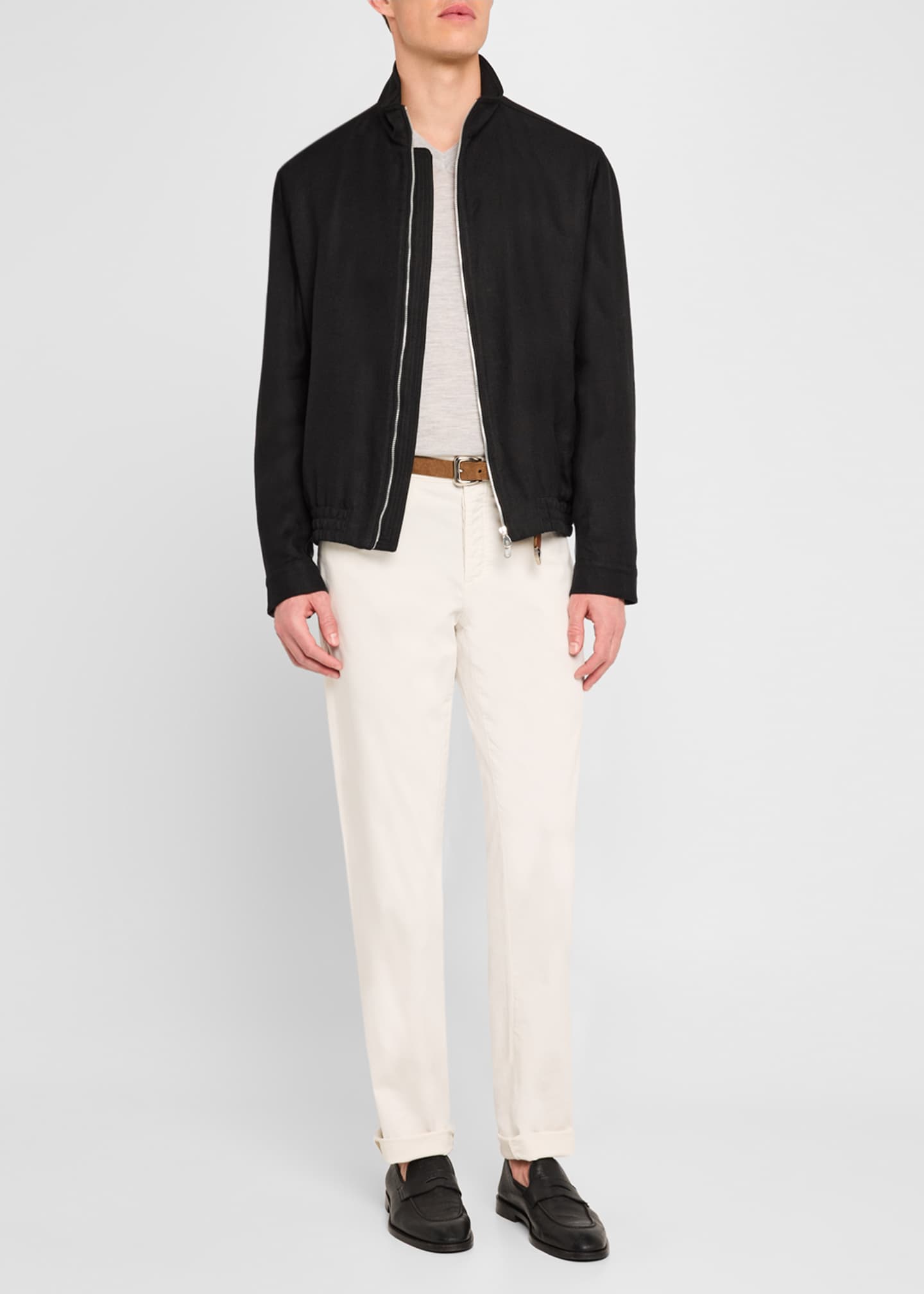 Brunello Cucinelli Men's Linen, Wool and Silk Full-Zip Blouson Jacket Image 2 of 5