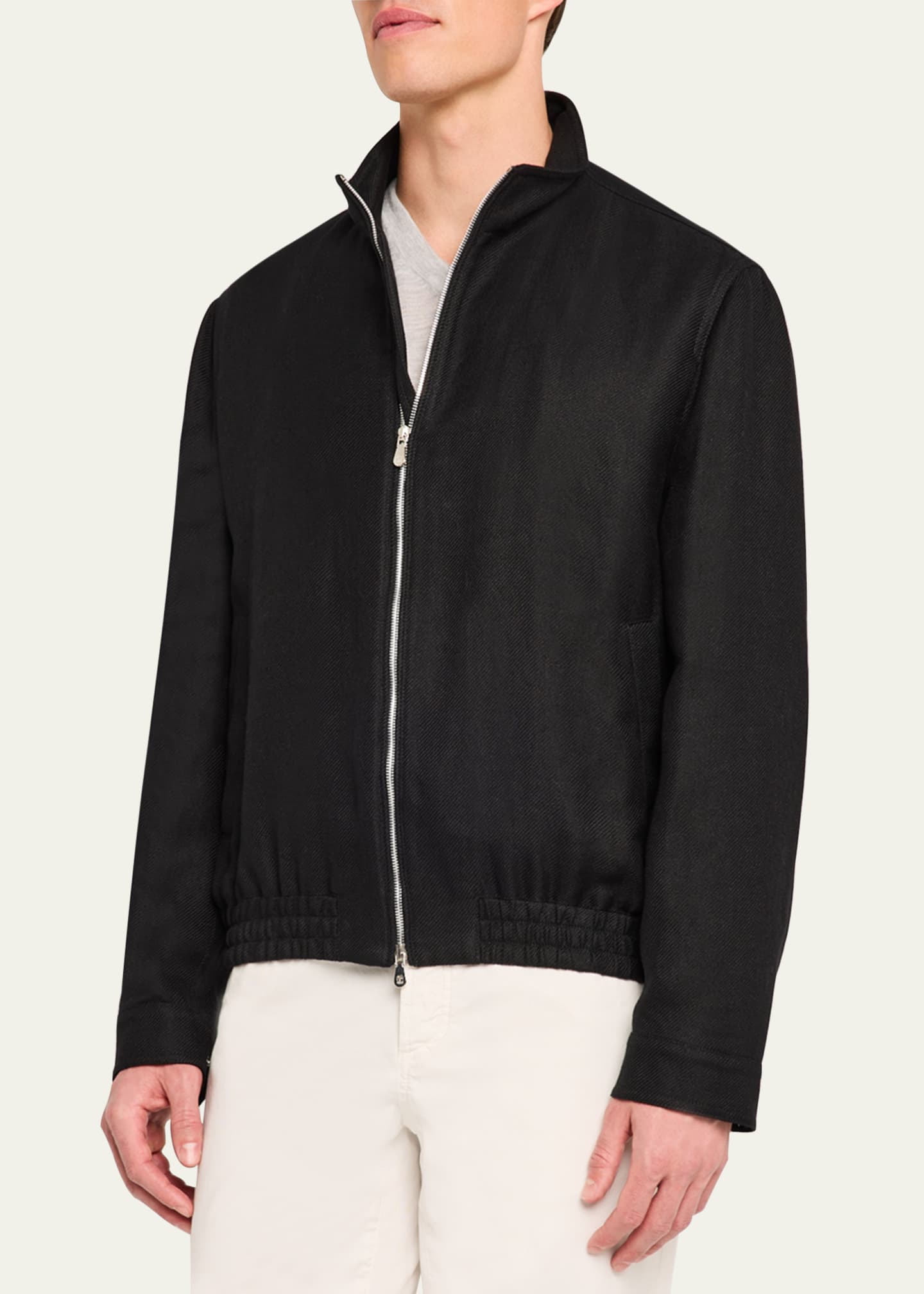 Brunello Cucinelli Men's Linen, Wool and Silk Full-Zip Blouson Jacket Image 4 of 5