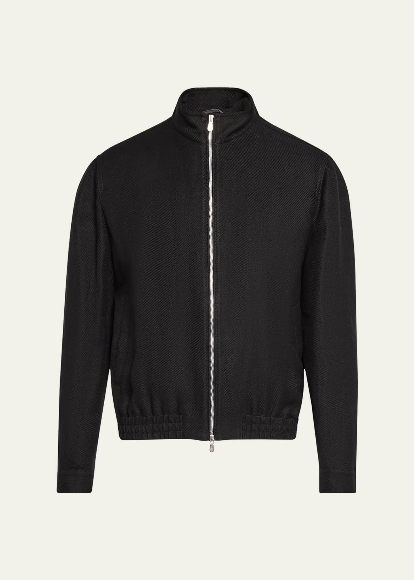 Brunello Cucinelli Men's Linen, Wool and Silk Full-Zip Blouson Jacket Image 1 of 5