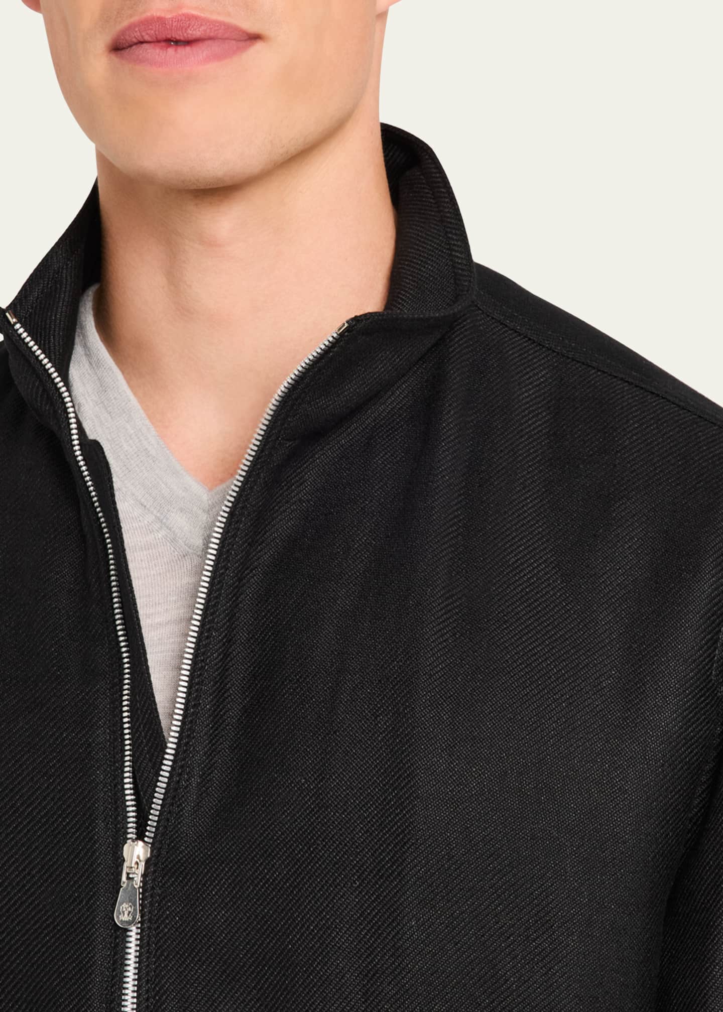 Brunello Cucinelli Men's Linen, Wool and Silk Full-Zip Blouson Jacket Image 5 of 5