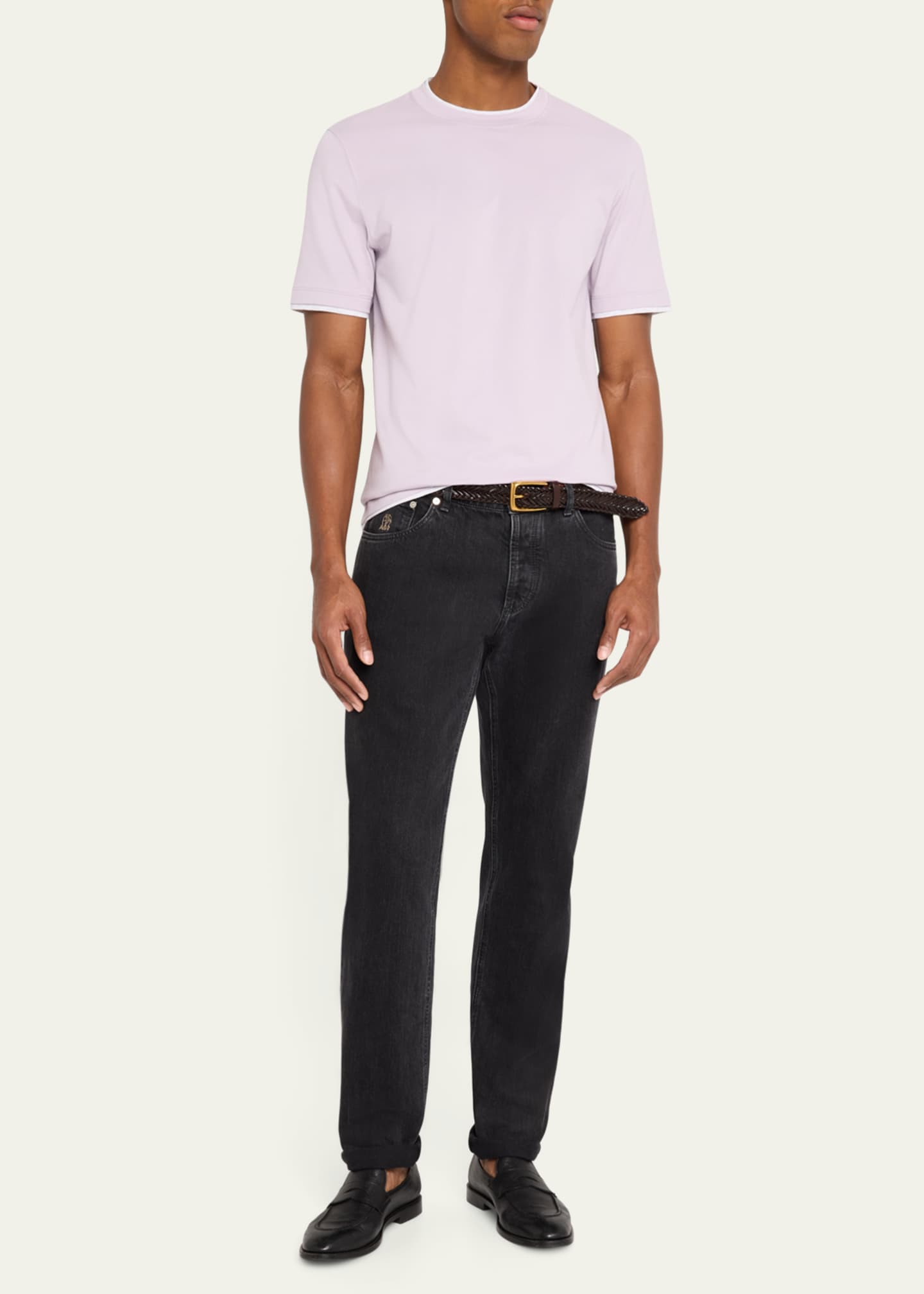 Brunello Cucinelli Men's Crewneck T-Shirt with Tipping Image 2 of 5