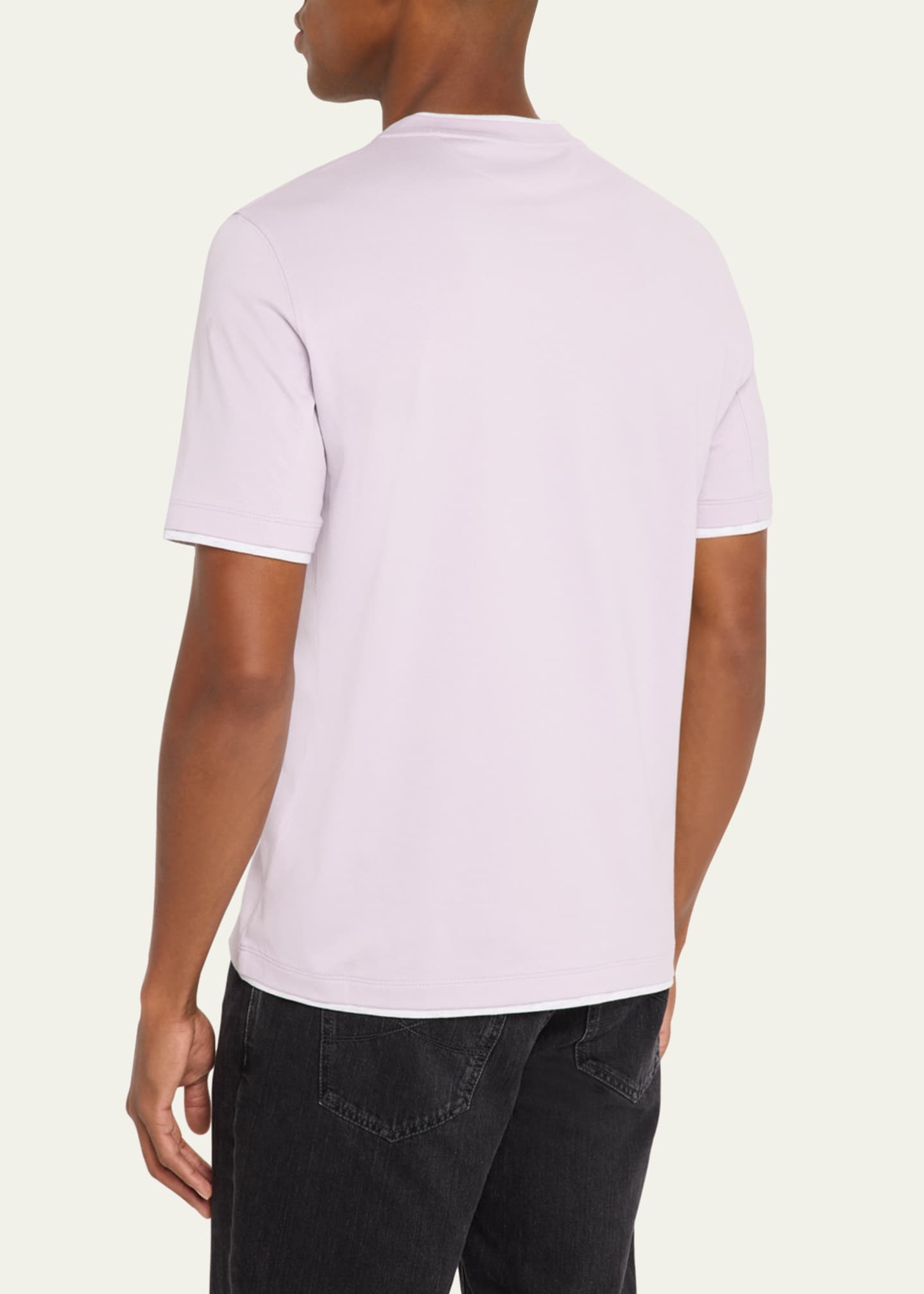 Brunello Cucinelli Men's Crewneck T-Shirt with Tipping Image 3 of 5