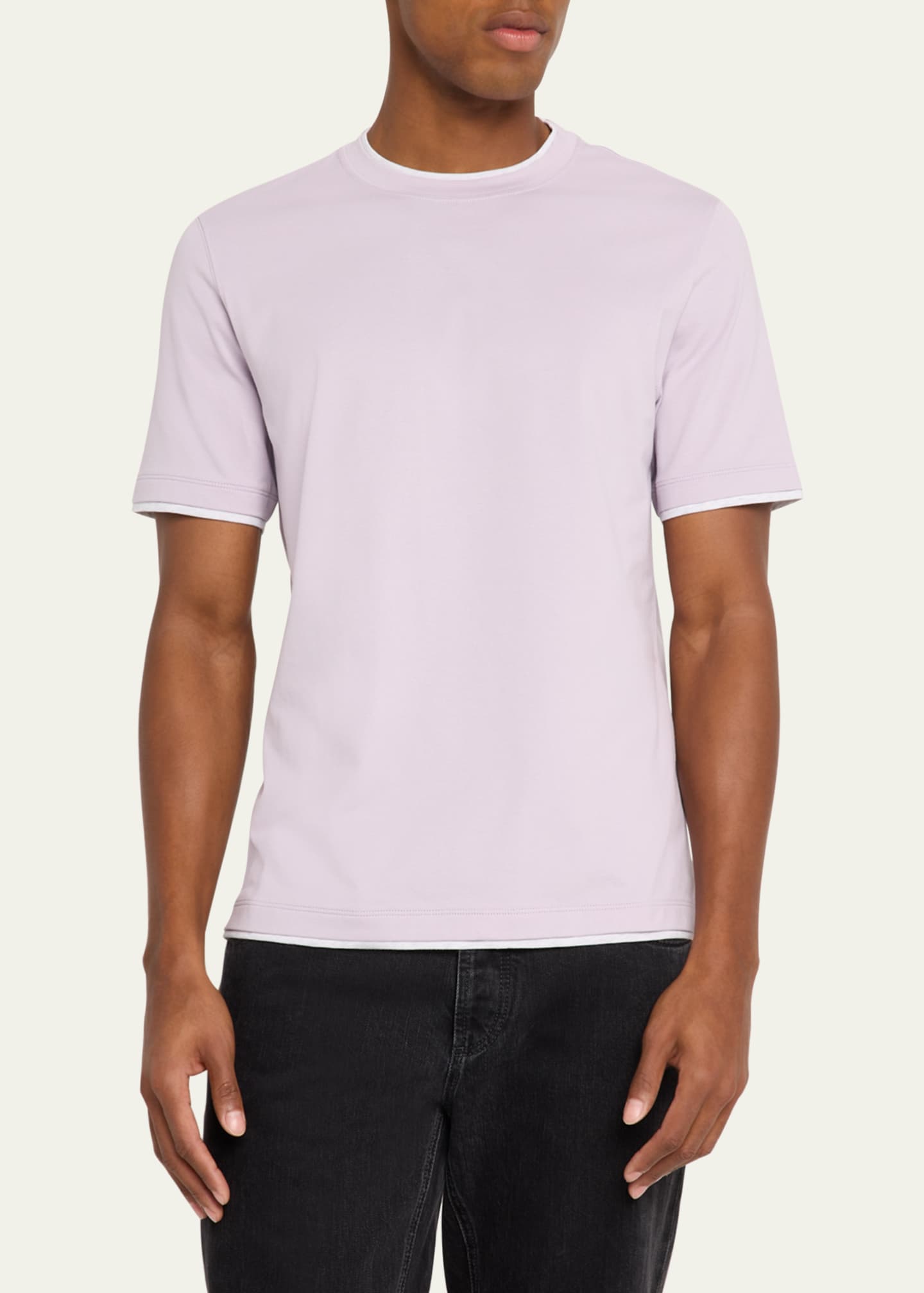 Brunello Cucinelli Men's Crewneck T-Shirt with Tipping Image 4 of 5