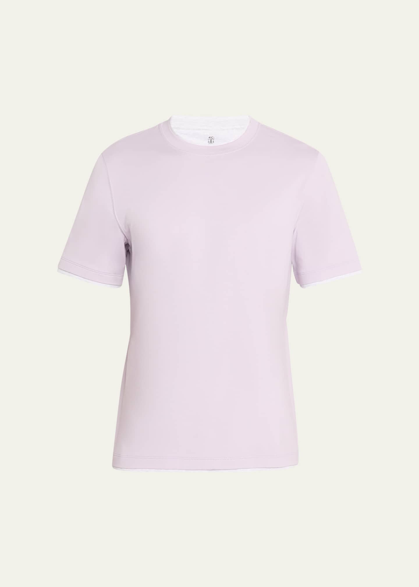 Brunello Cucinelli Men's Crewneck T-Shirt with Tipping Image 1 of 5