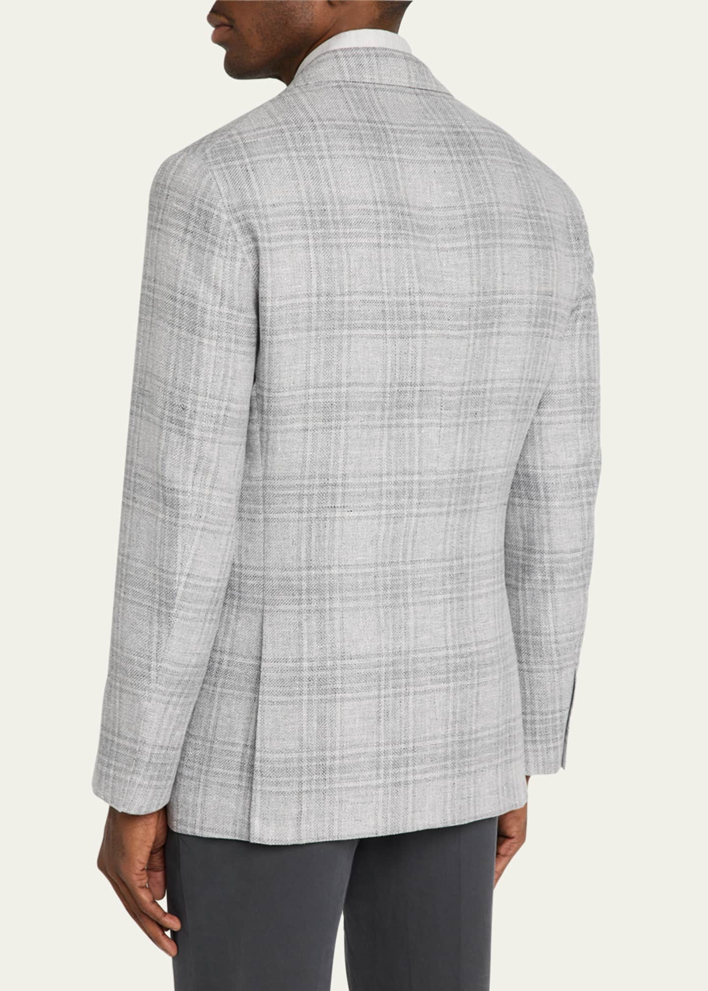 Brunello Cucinelli Men's Soft Madras Double-Breasted Jacket Image 3 of 6