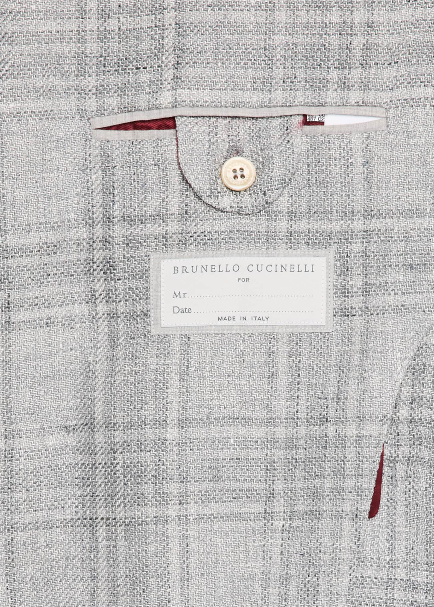 Brunello Cucinelli Men's Soft Madras Double-Breasted Jacket Image 6 of 6