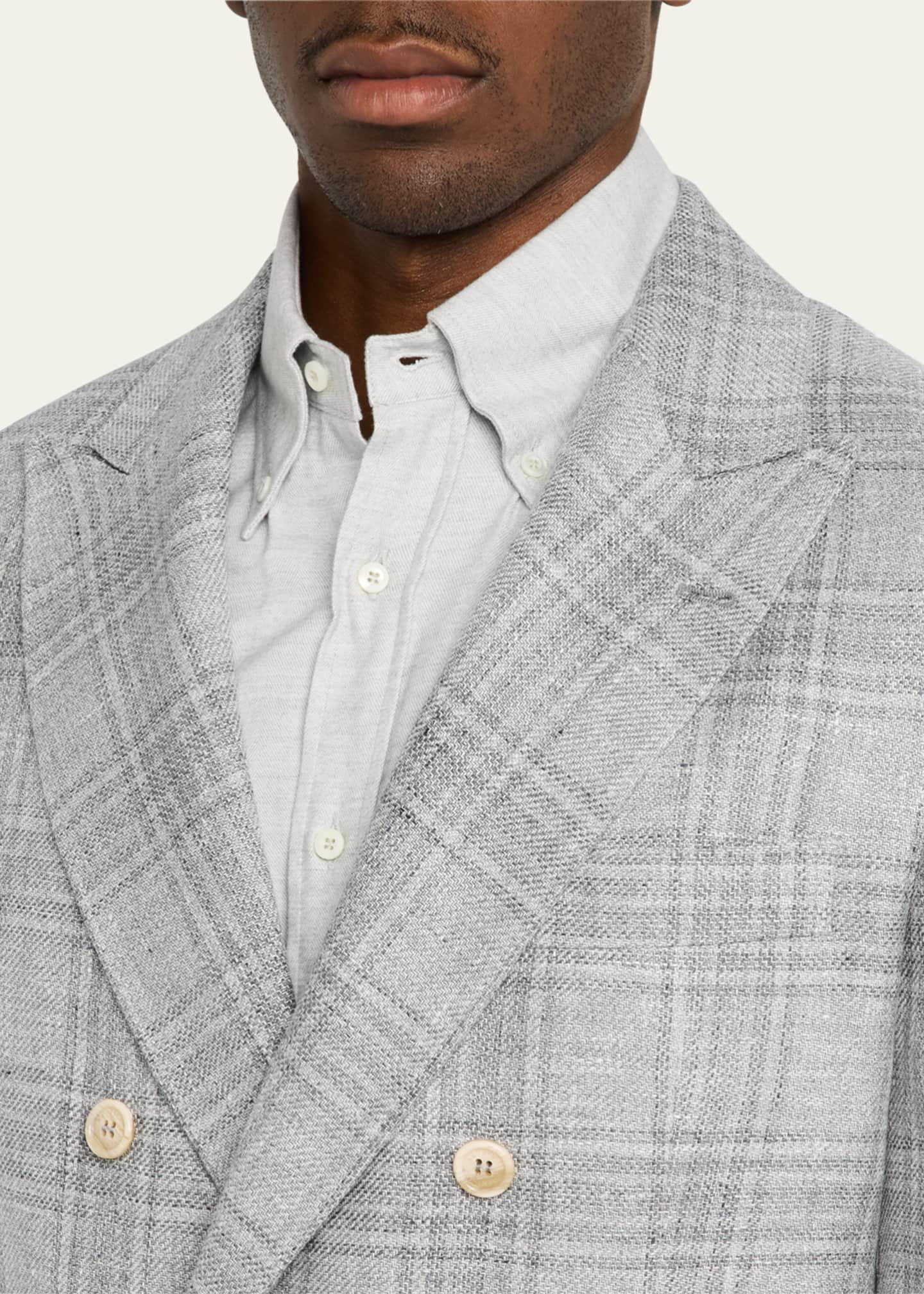 Brunello Cucinelli Men's Soft Madras Double-Breasted Jacket Image 5 of 6