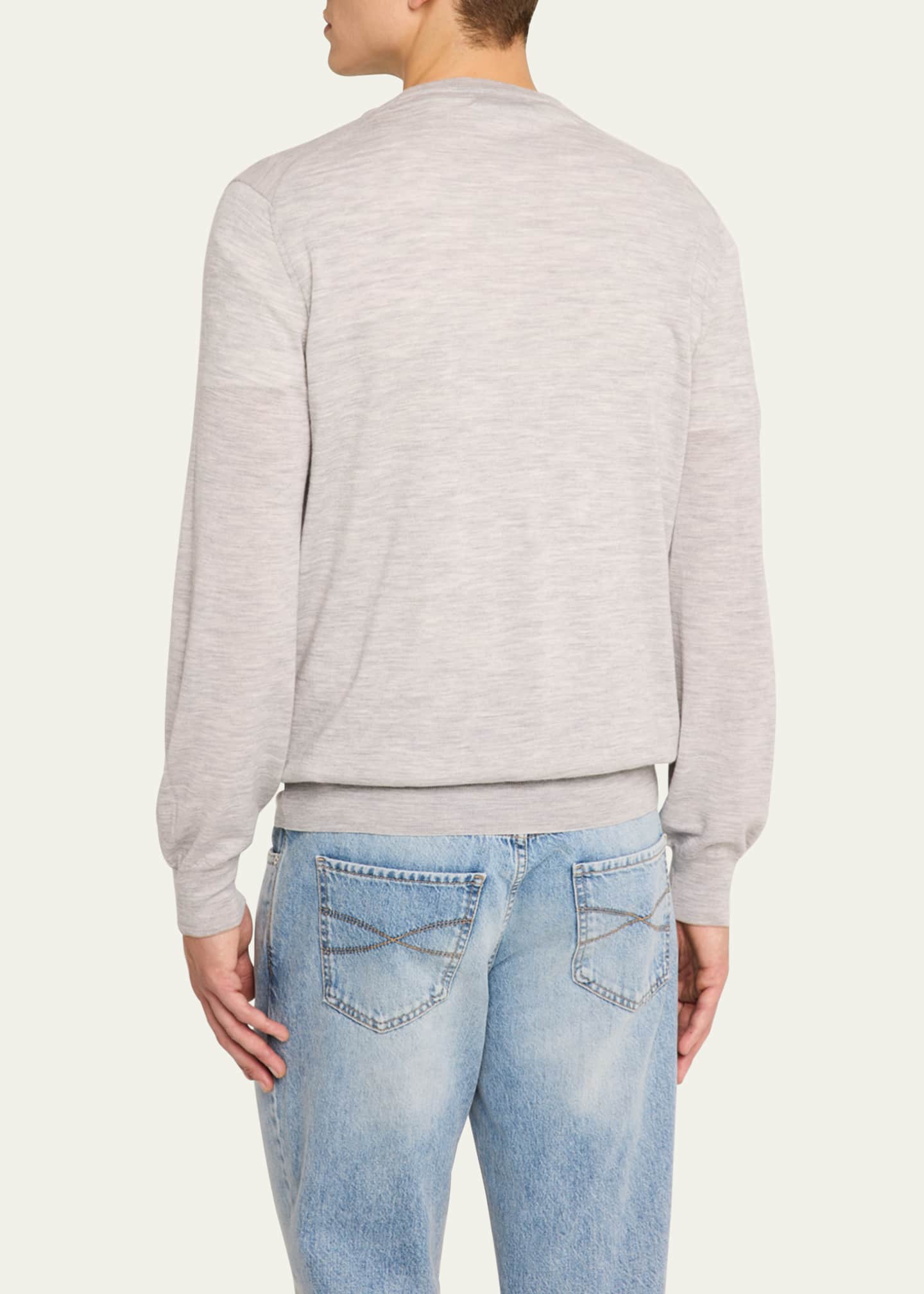 Brunello Cucinelli Men's Wool and Cashmere V-Neck Sweater Image 3 of 5