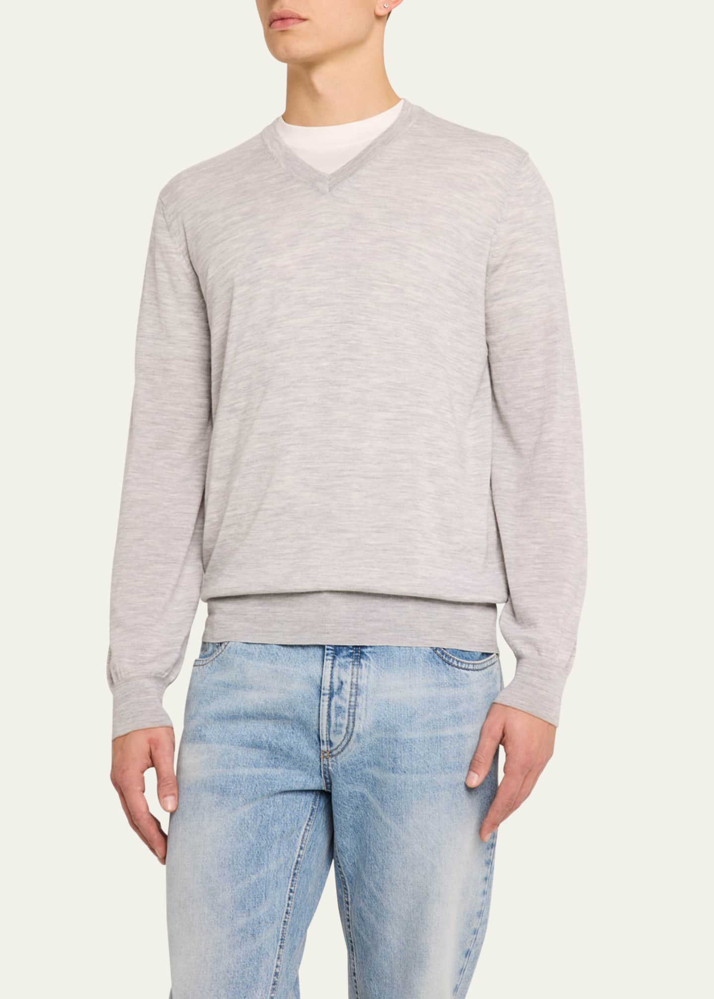 Brunello Cucinelli Men's Wool and Cashmere V-Neck Sweater Image 4 of 5