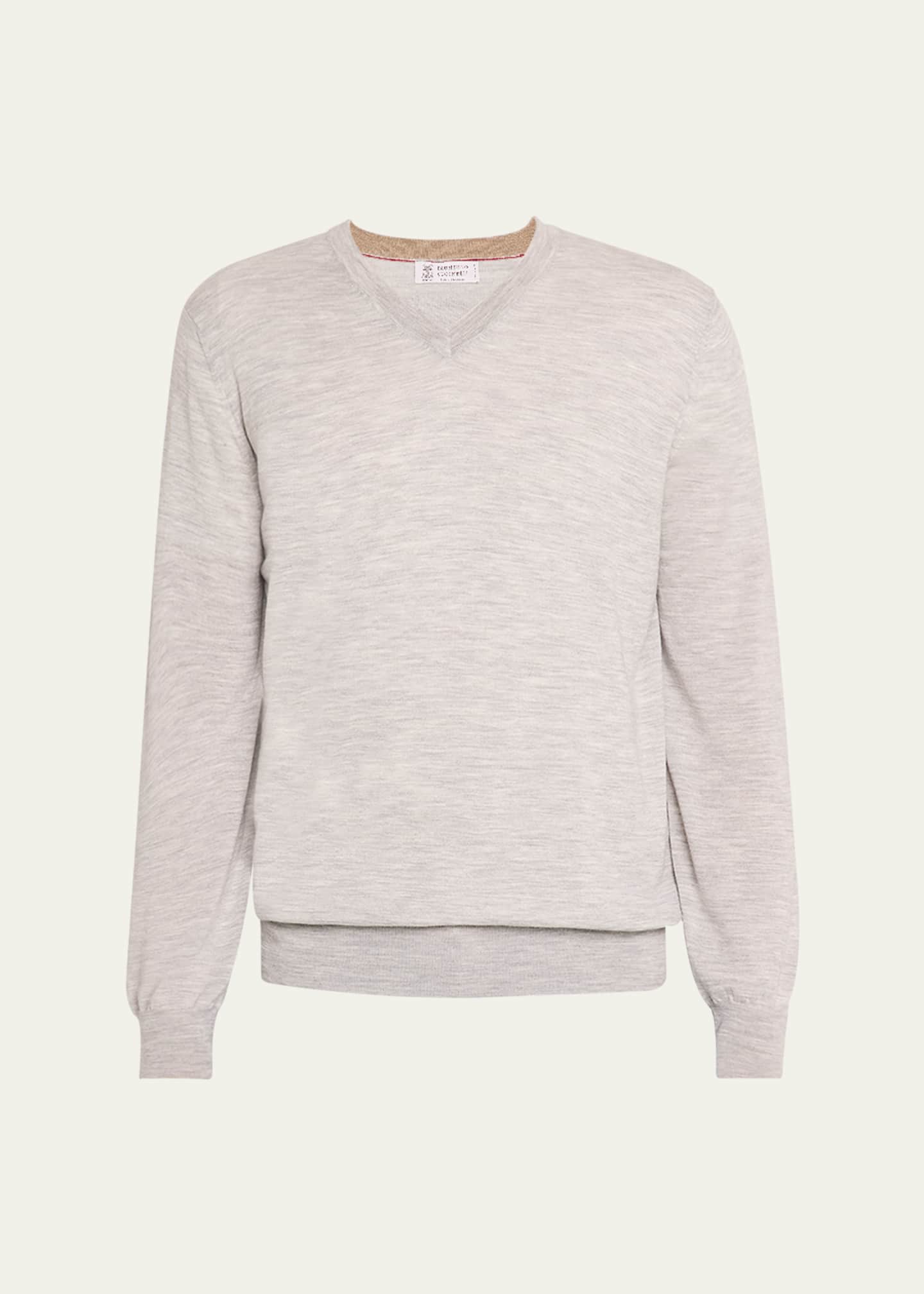 Brunello Cucinelli Men's Wool and Cashmere V-Neck Sweater Image 1 of 5