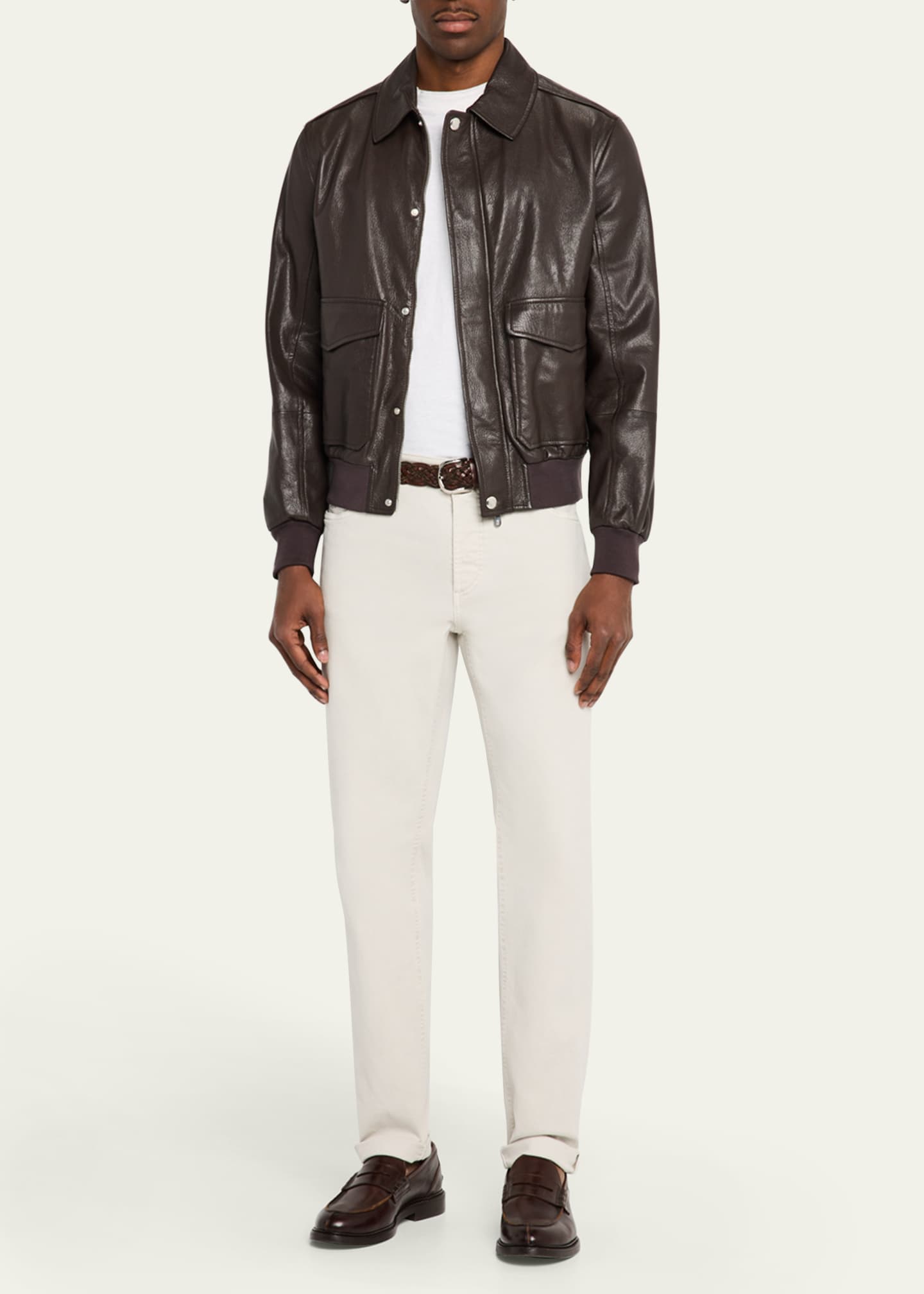 Brunello Cucinelli Men's Full-Zip Leather Jacket with Brunello Pockets Image 2 of 5