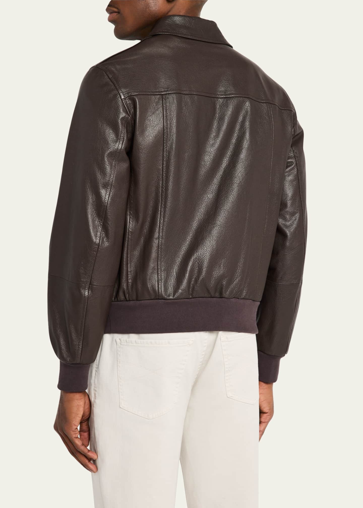 Brunello Cucinelli Men's Full-Zip Leather Jacket with Brunello Pockets Image 3 of 5