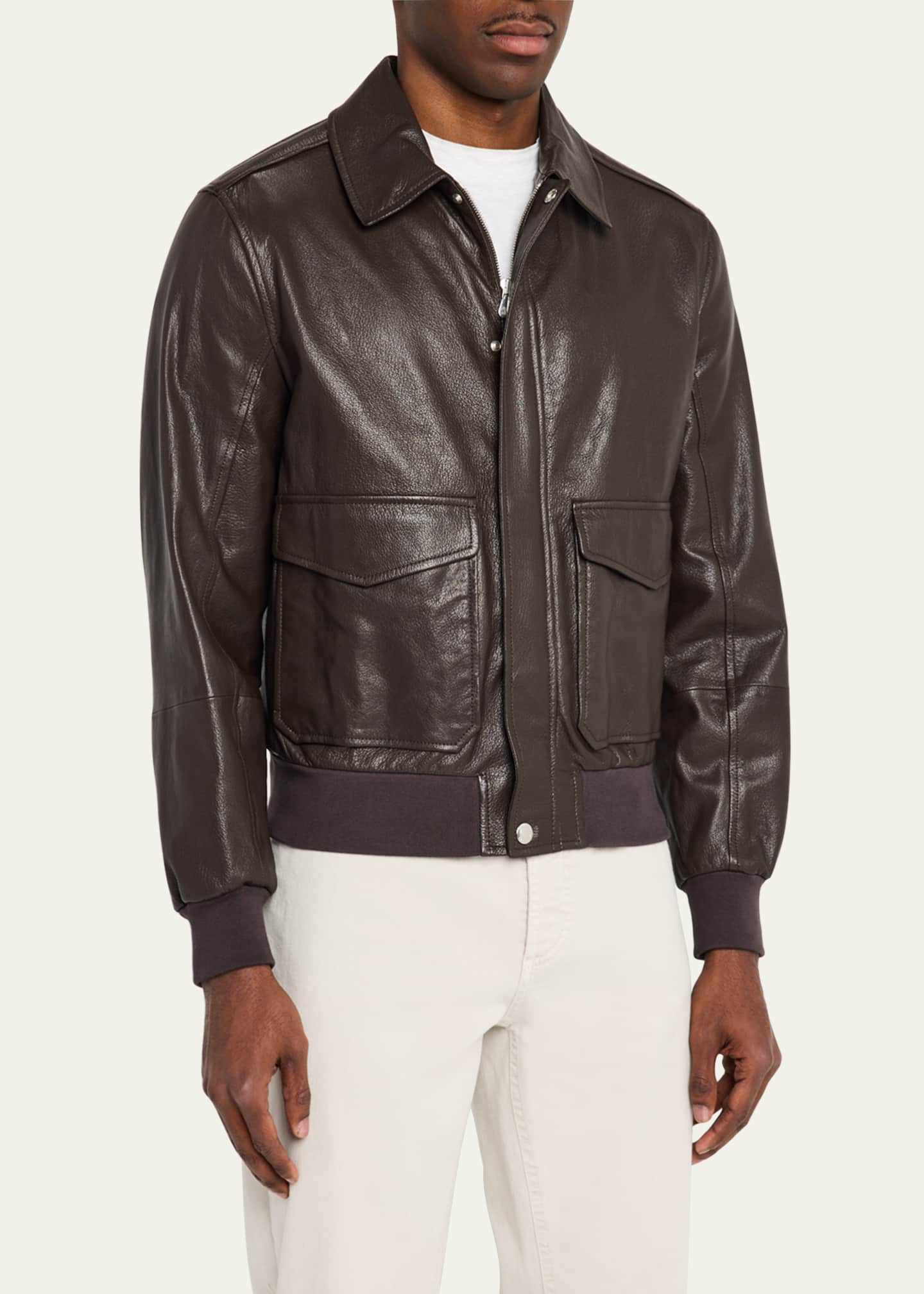 Brunello Cucinelli Men's Full-Zip Leather Jacket with Brunello Pockets Image 4 of 5