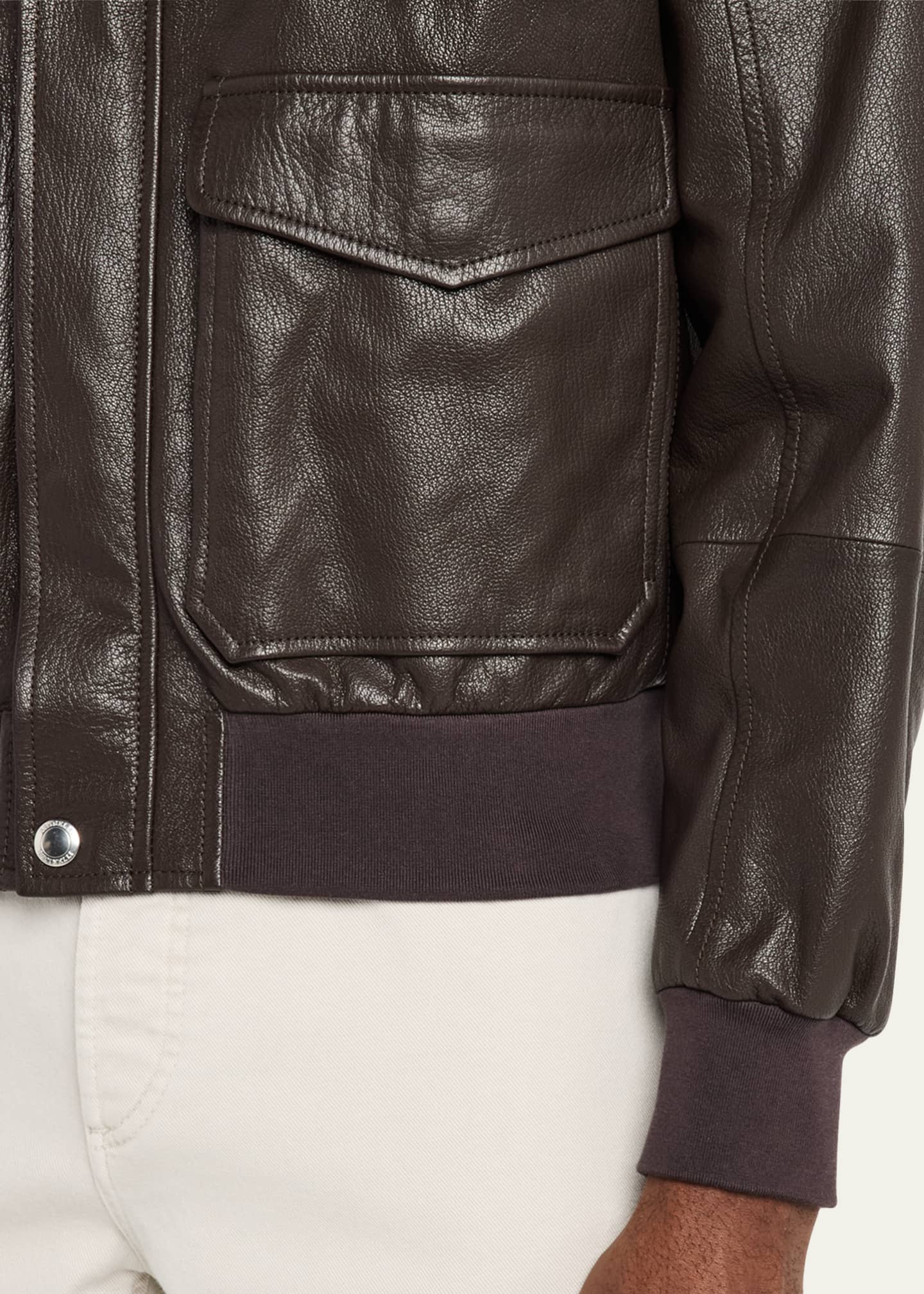 Brunello Cucinelli Men's Full-Zip Leather Jacket with Brunello Pockets Image 5 of 5