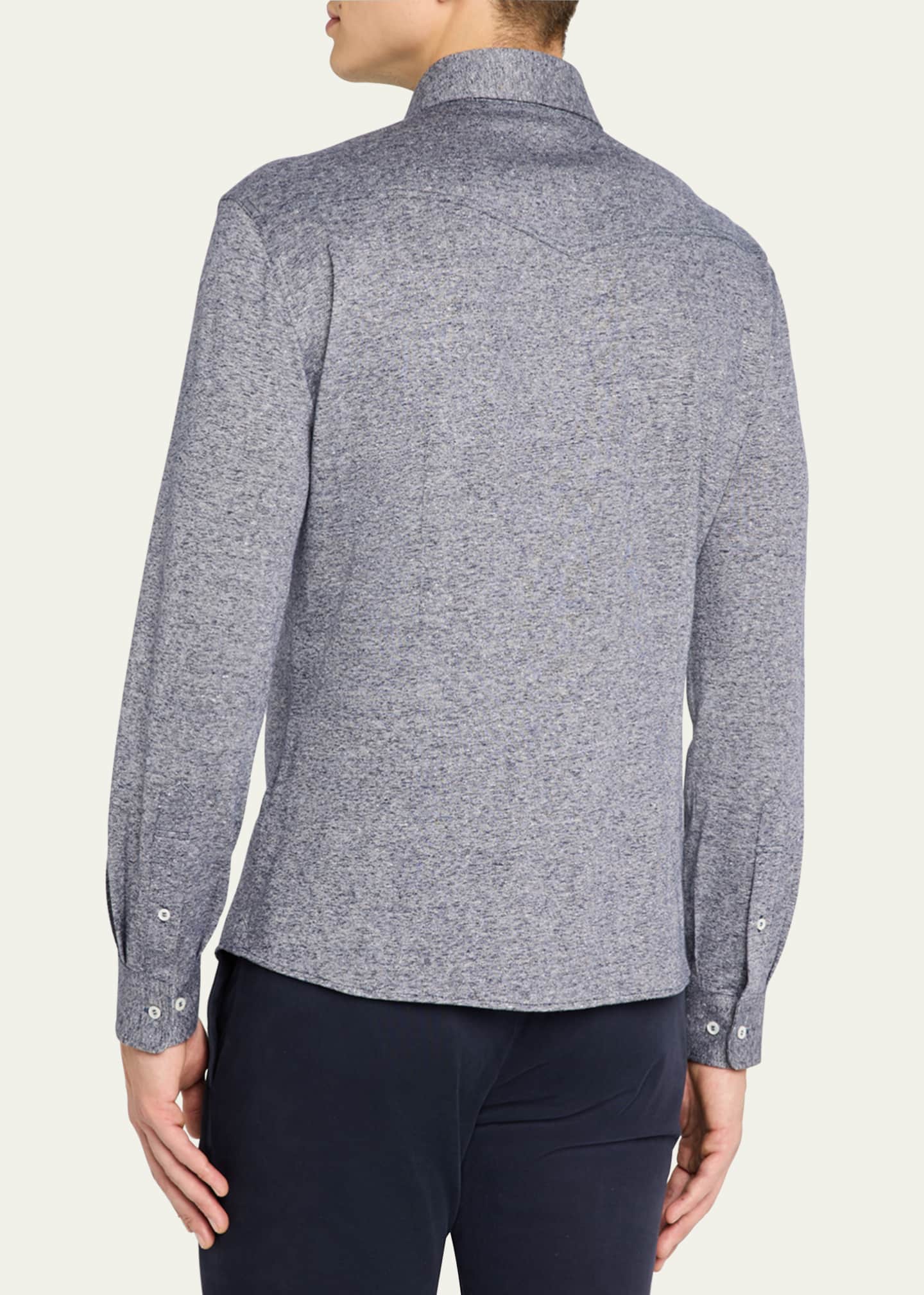 Brunello Cucinelli Men's Cotton and Linen Western Shirt Image 3 of 5