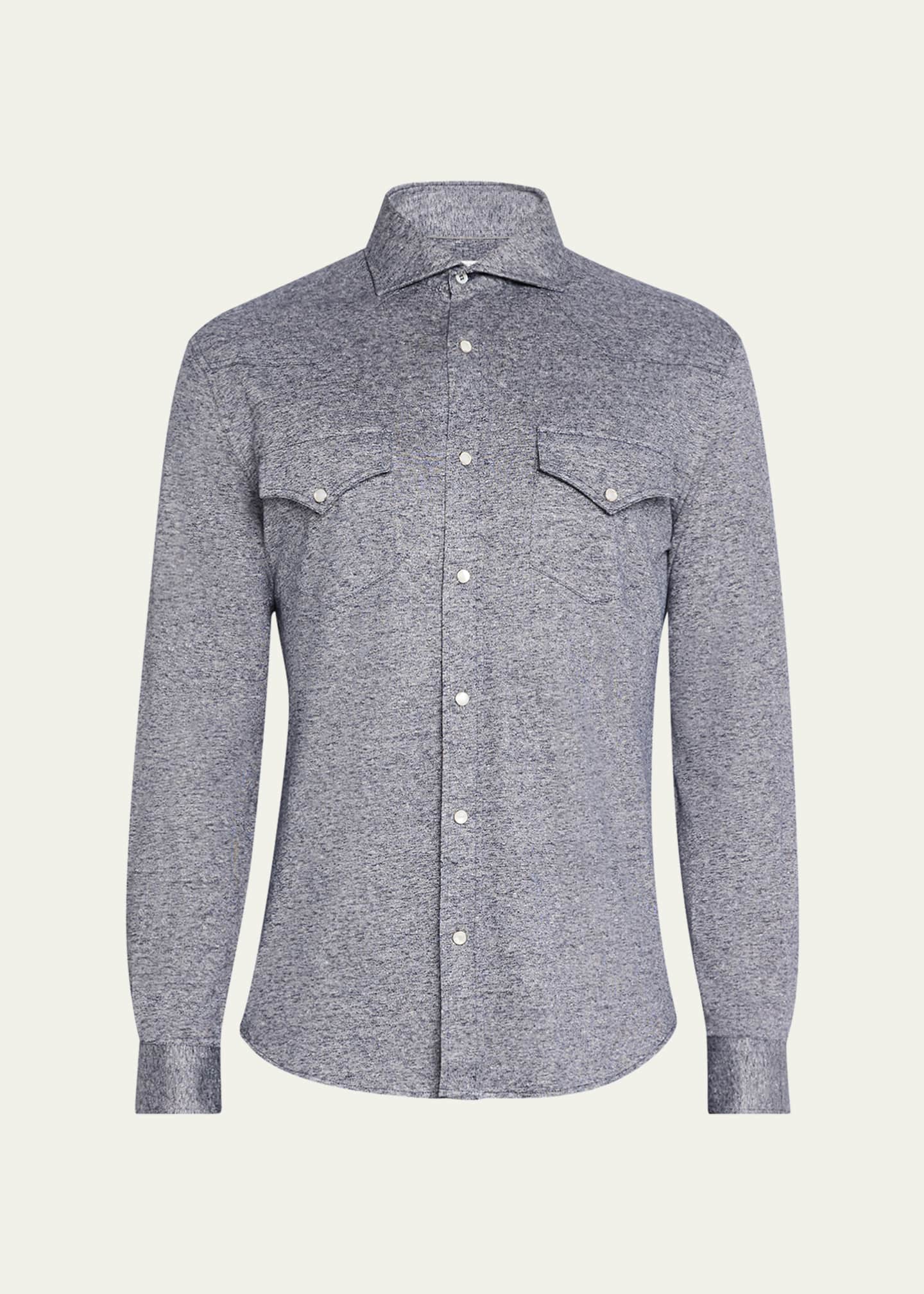 Brunello Cucinelli Men's Cotton and Linen Western Shirt Image 1 of 5