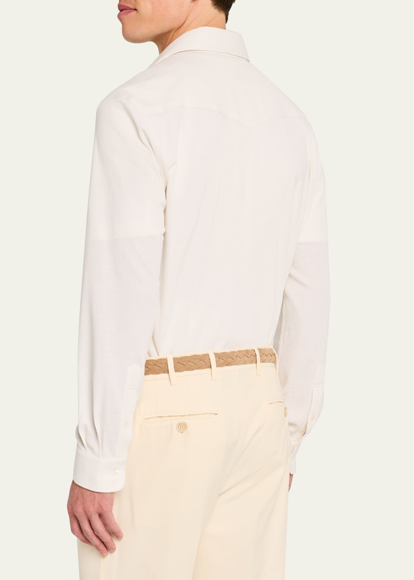 Brunello Cucinelli Men's Cotton and Silk Western Shirt Image 3 of 5