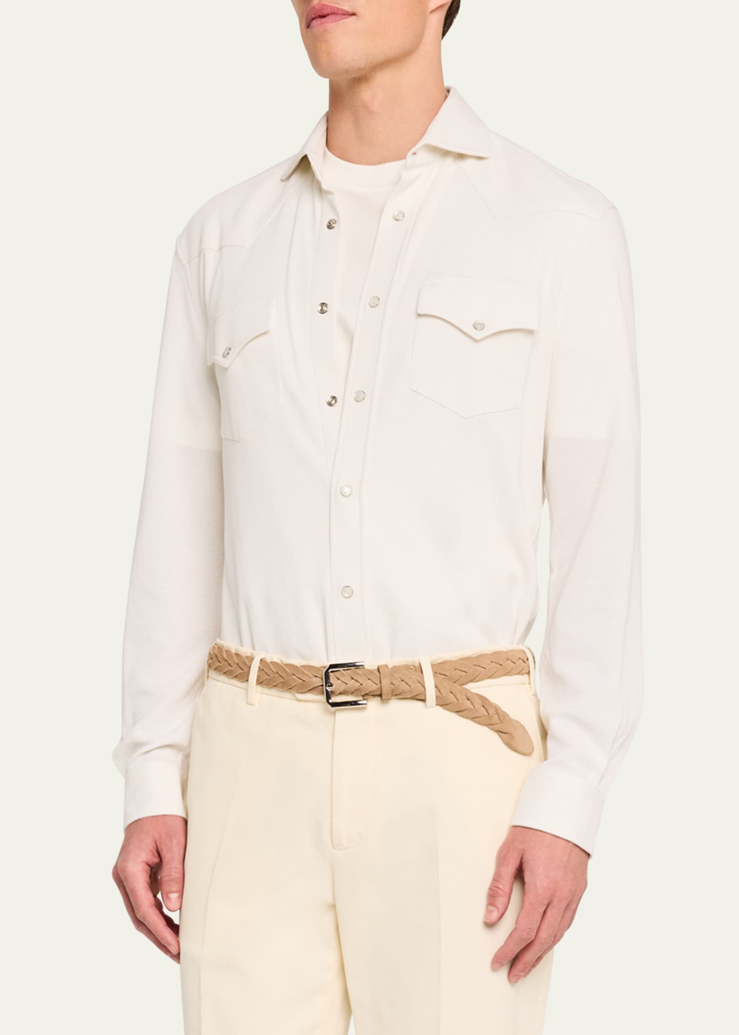 Brunello Cucinelli Men's Cotton and Silk Western Shirt Image 4 of 5