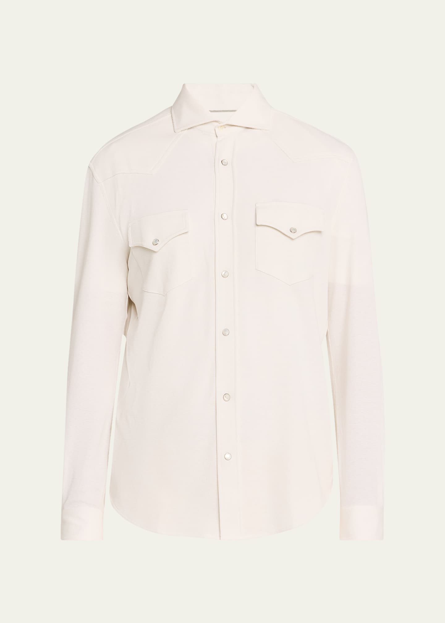 Brunello Cucinelli Men's Cotton and Silk Western Shirt Image 1 of 5