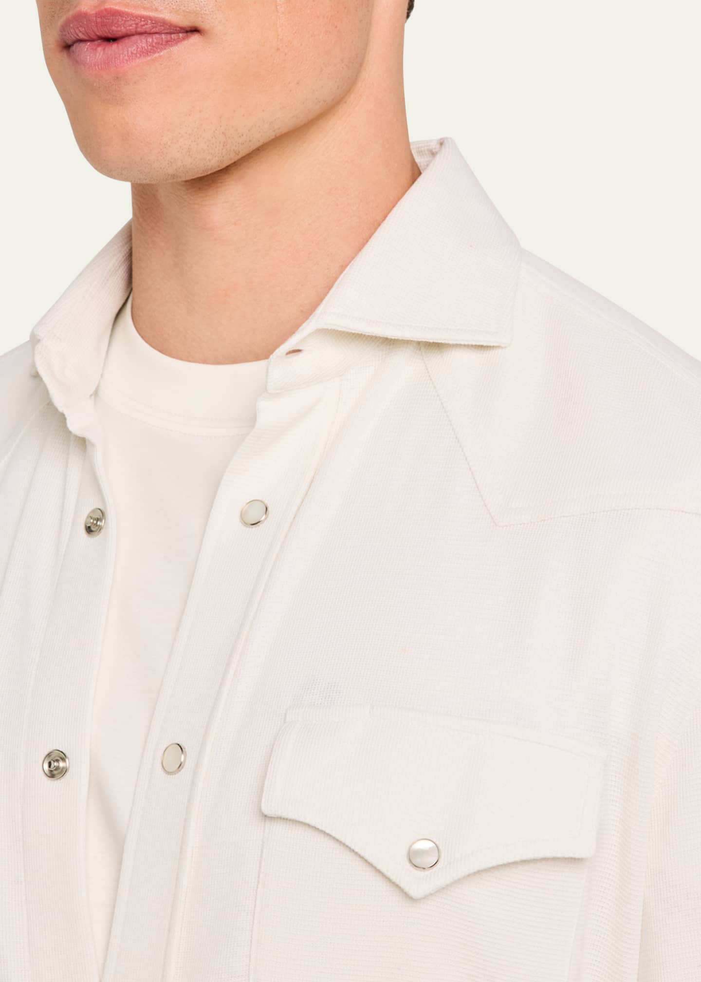 Brunello Cucinelli Men's Cotton and Silk Western Shirt Image 5 of 5