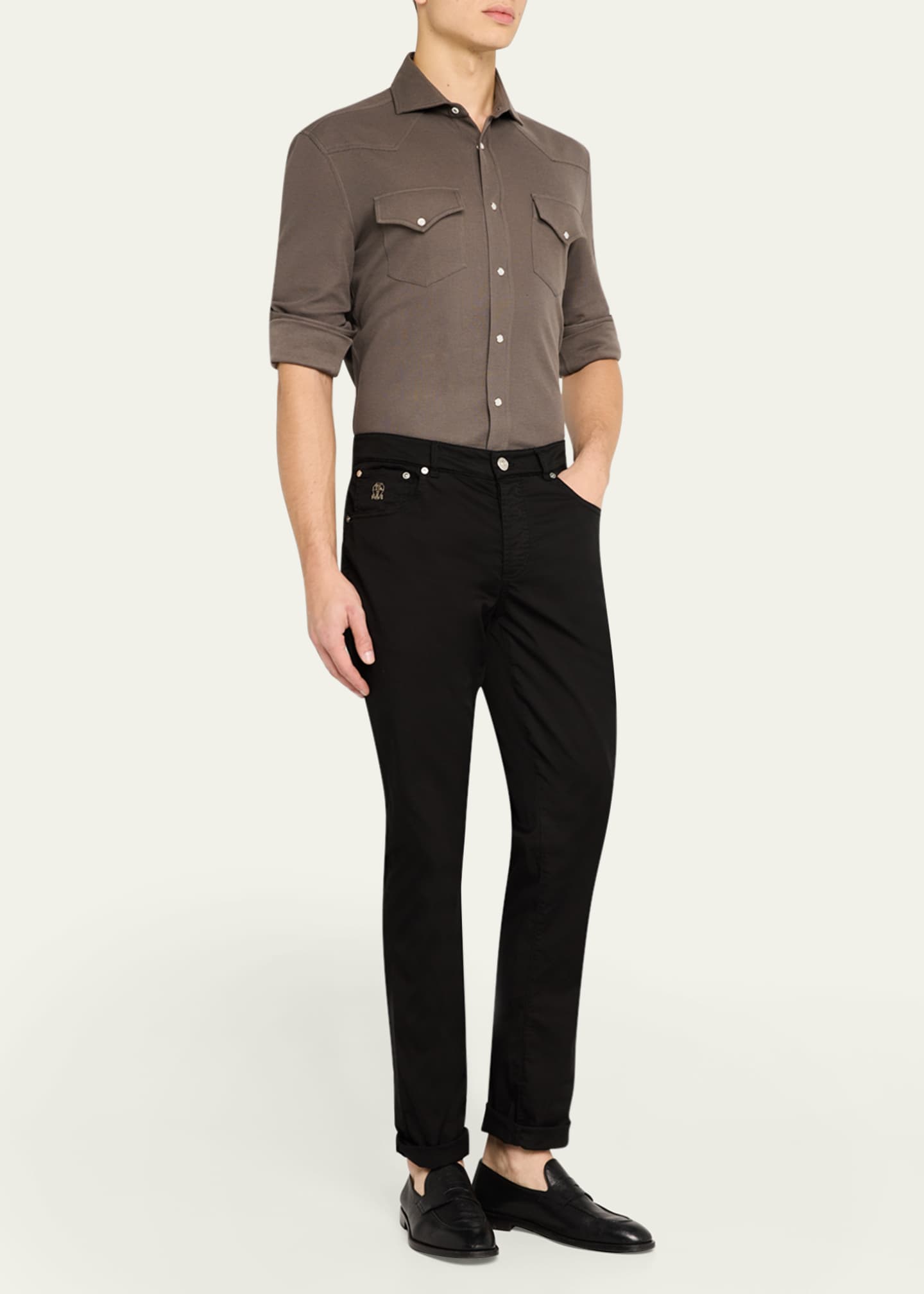 Brunello Cucinelli Men's Cotton and Silk Western Shirt Image 2 of 5