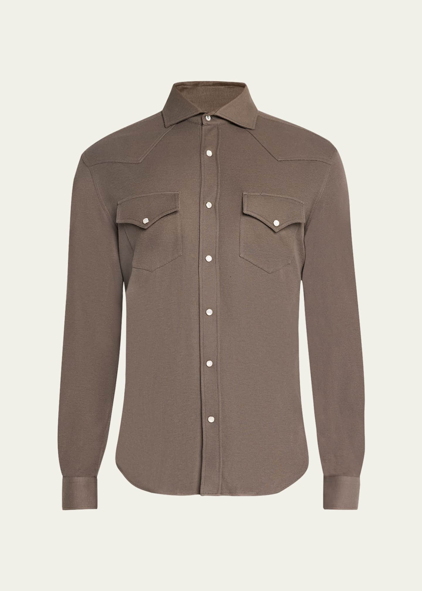Brunello Cucinelli Men's Cotton and Silk Western Shirt Image 1 of 5