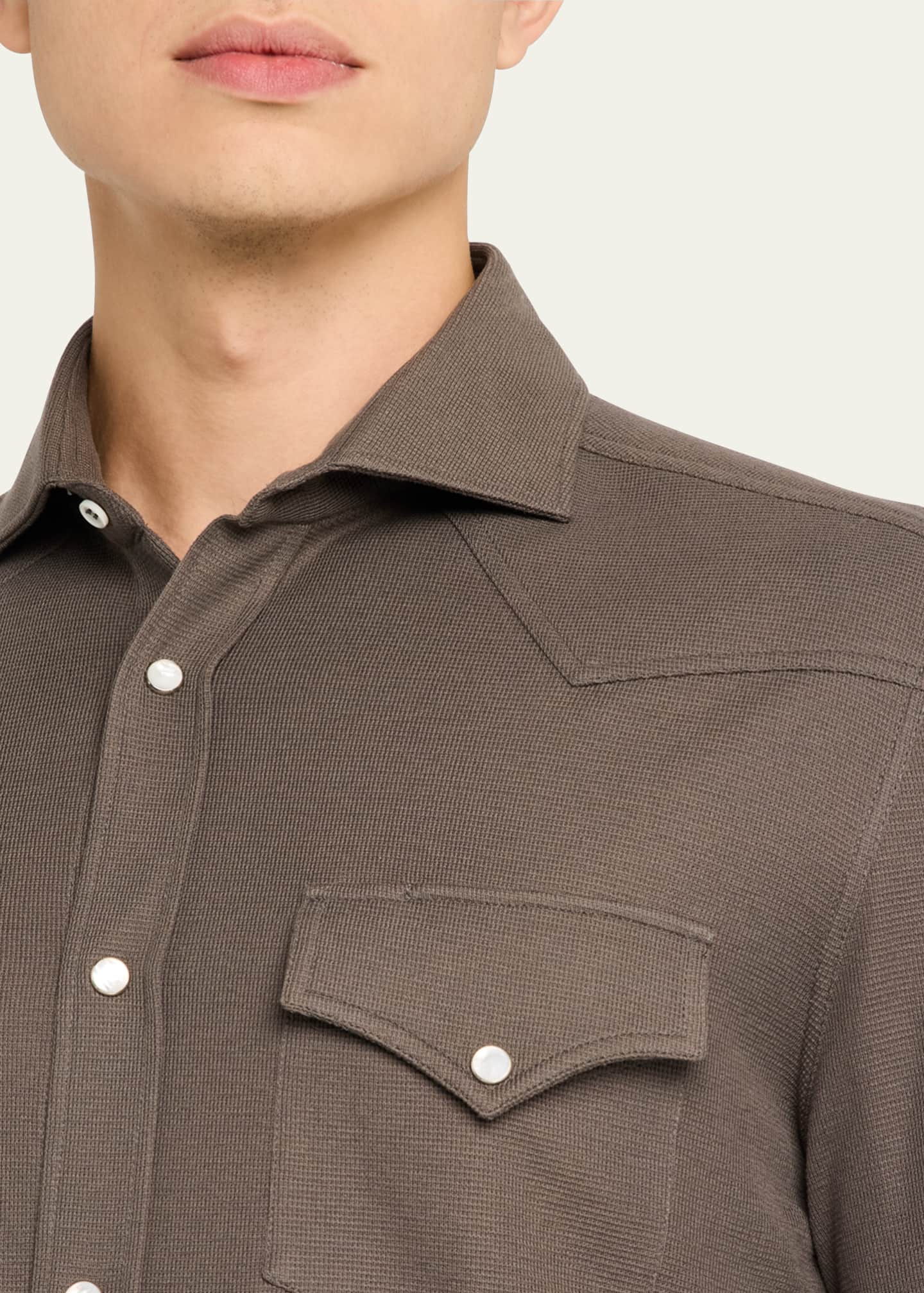 Brunello Cucinelli Men's Cotton and Silk Western Shirt Image 5 of 5