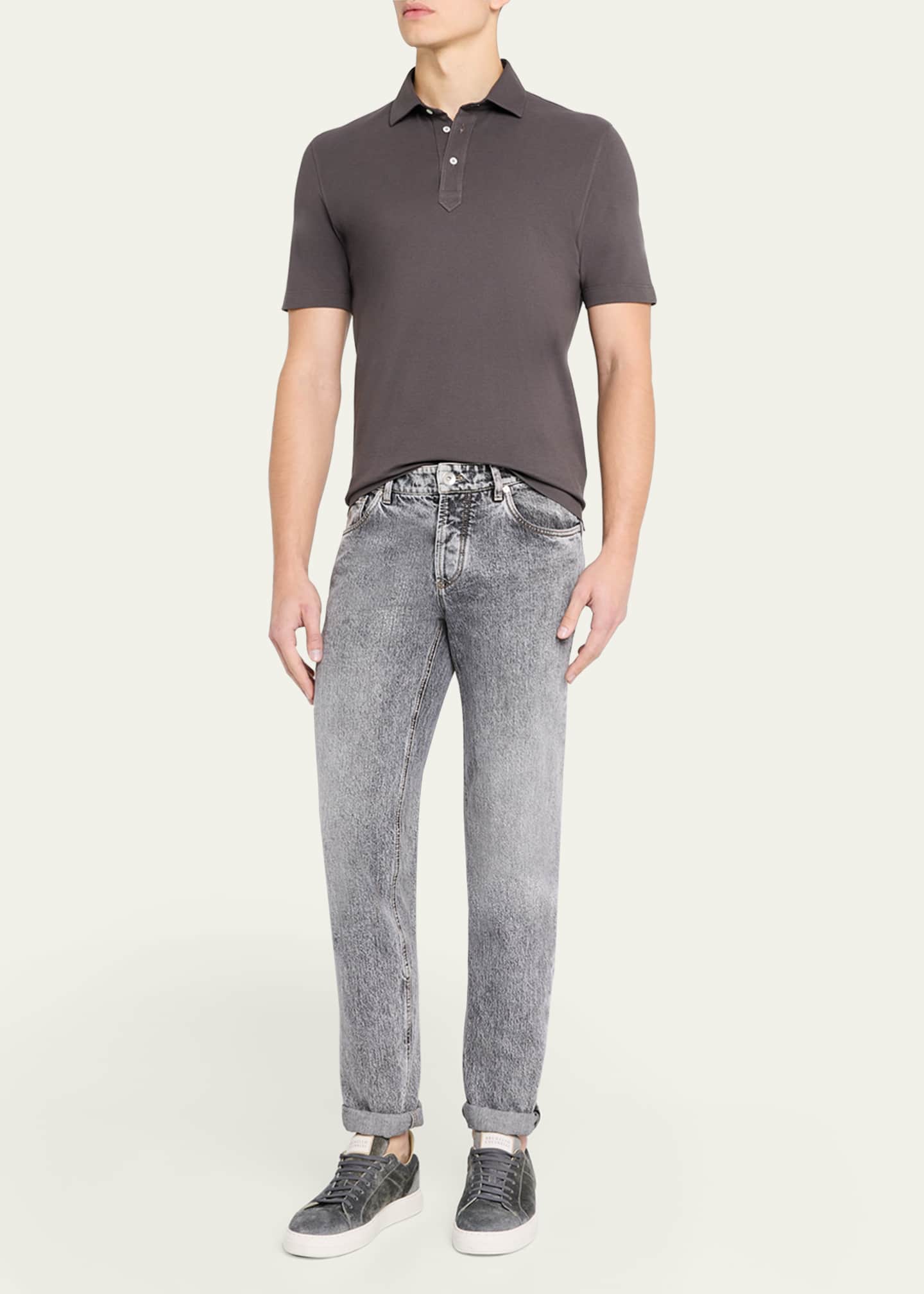 Brunello Cucinelli Men's Slim Cotton Polo Shirt Image 2 of 5