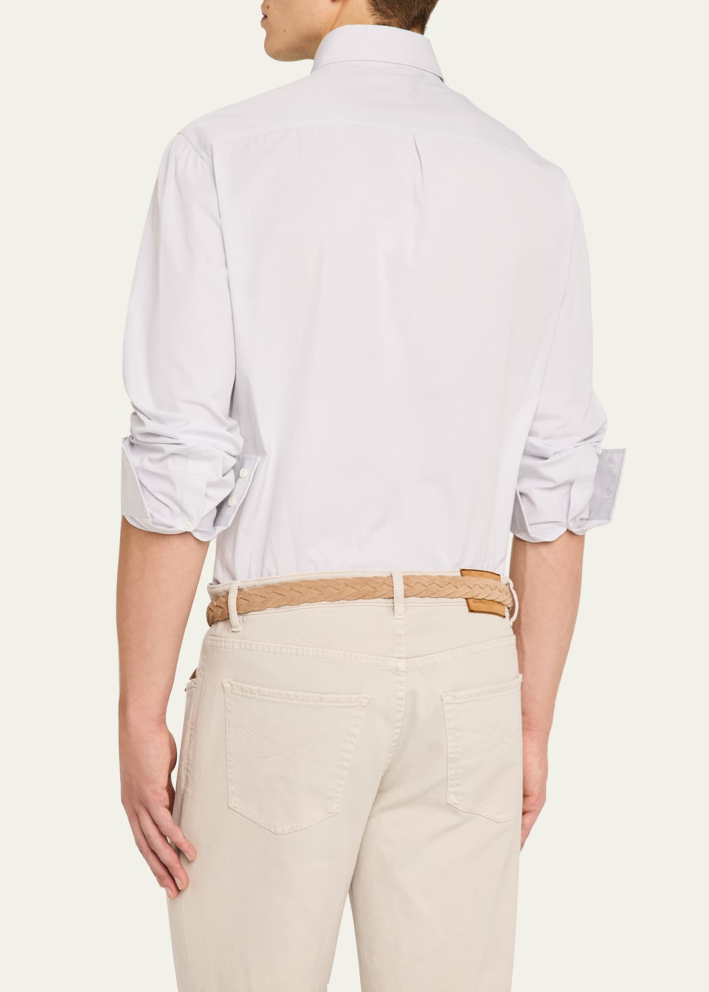 Brunello Cucinelli Men's Cotton Canvas Button-Collar Dress Shirt Image 3 of 5