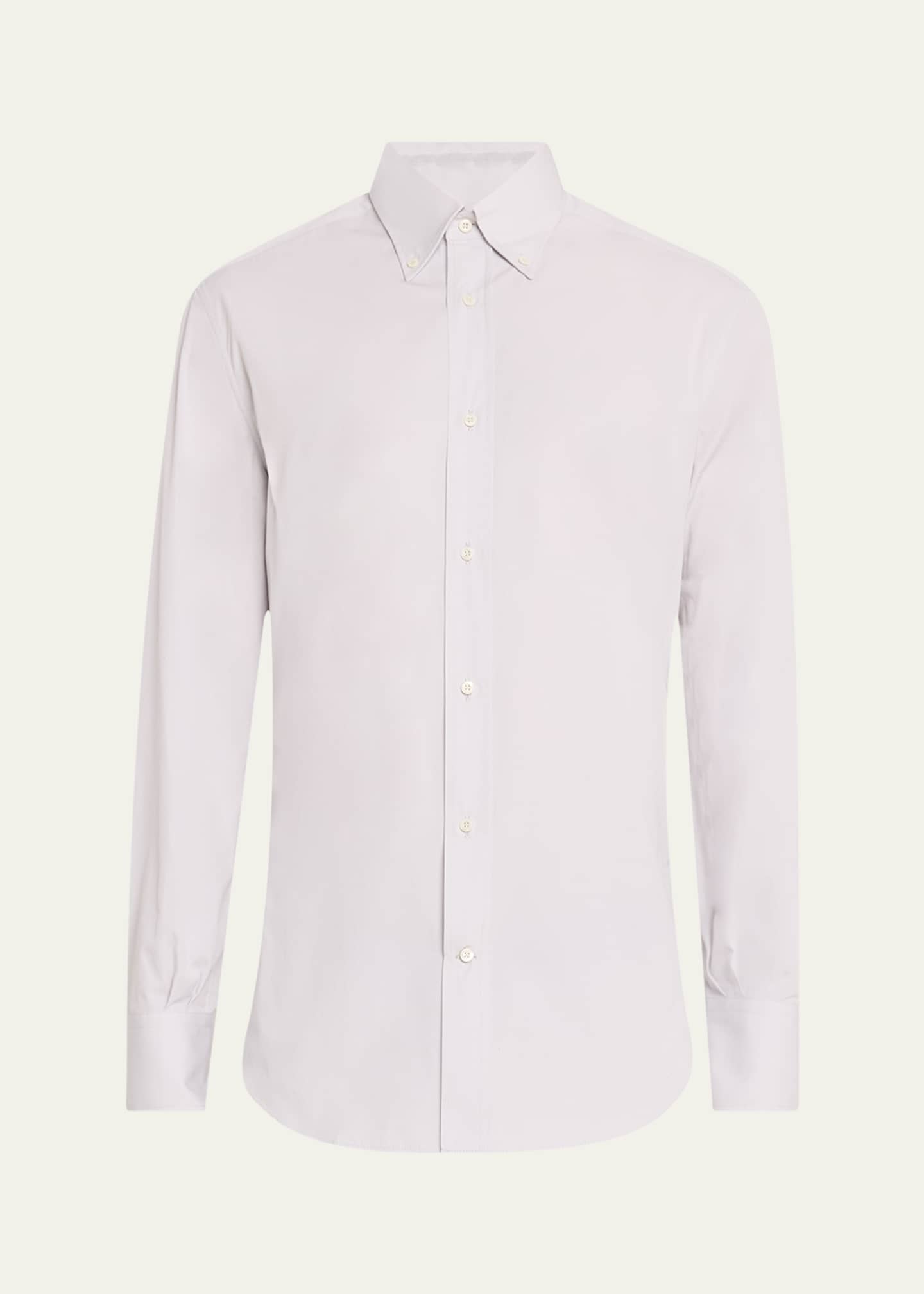 Brunello Cucinelli Men's Cotton Canvas Button-Collar Dress Shirt Image 1 of 5