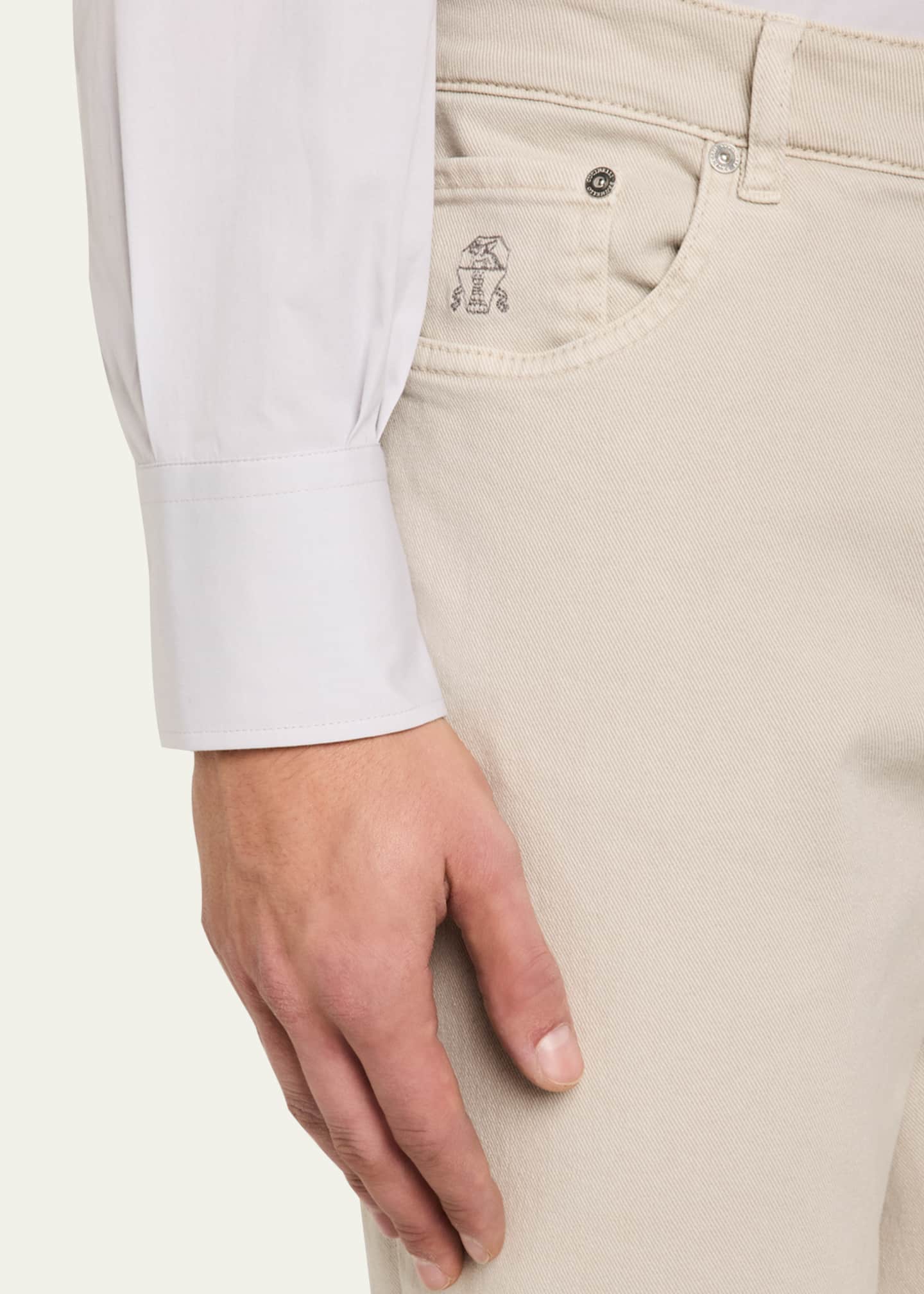 Brunello Cucinelli Men's Cotton Canvas Button-Collar Dress Shirt Image 5 of 5