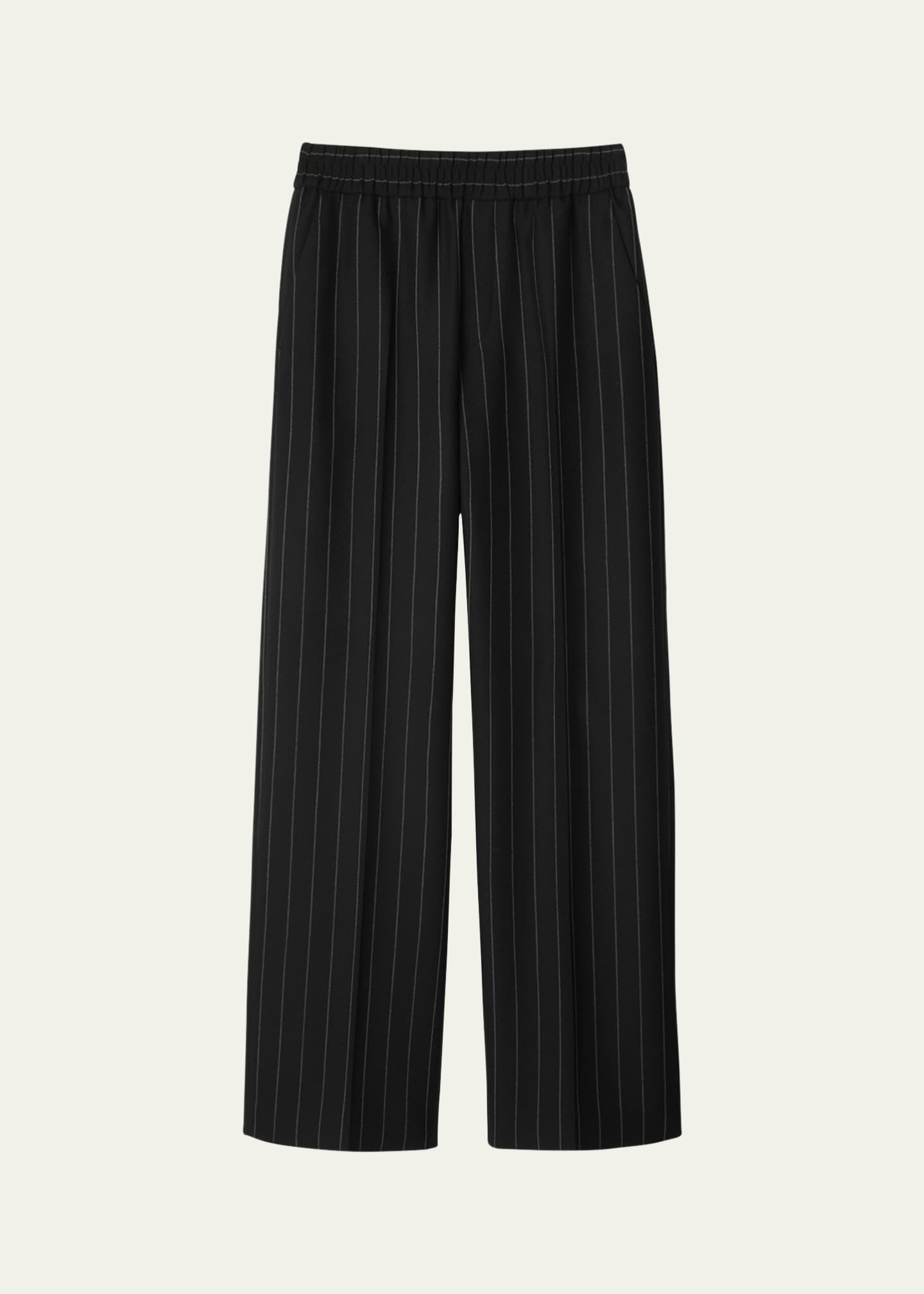 Burberry Pinstripe Elastic Waist Straight Wool Pants