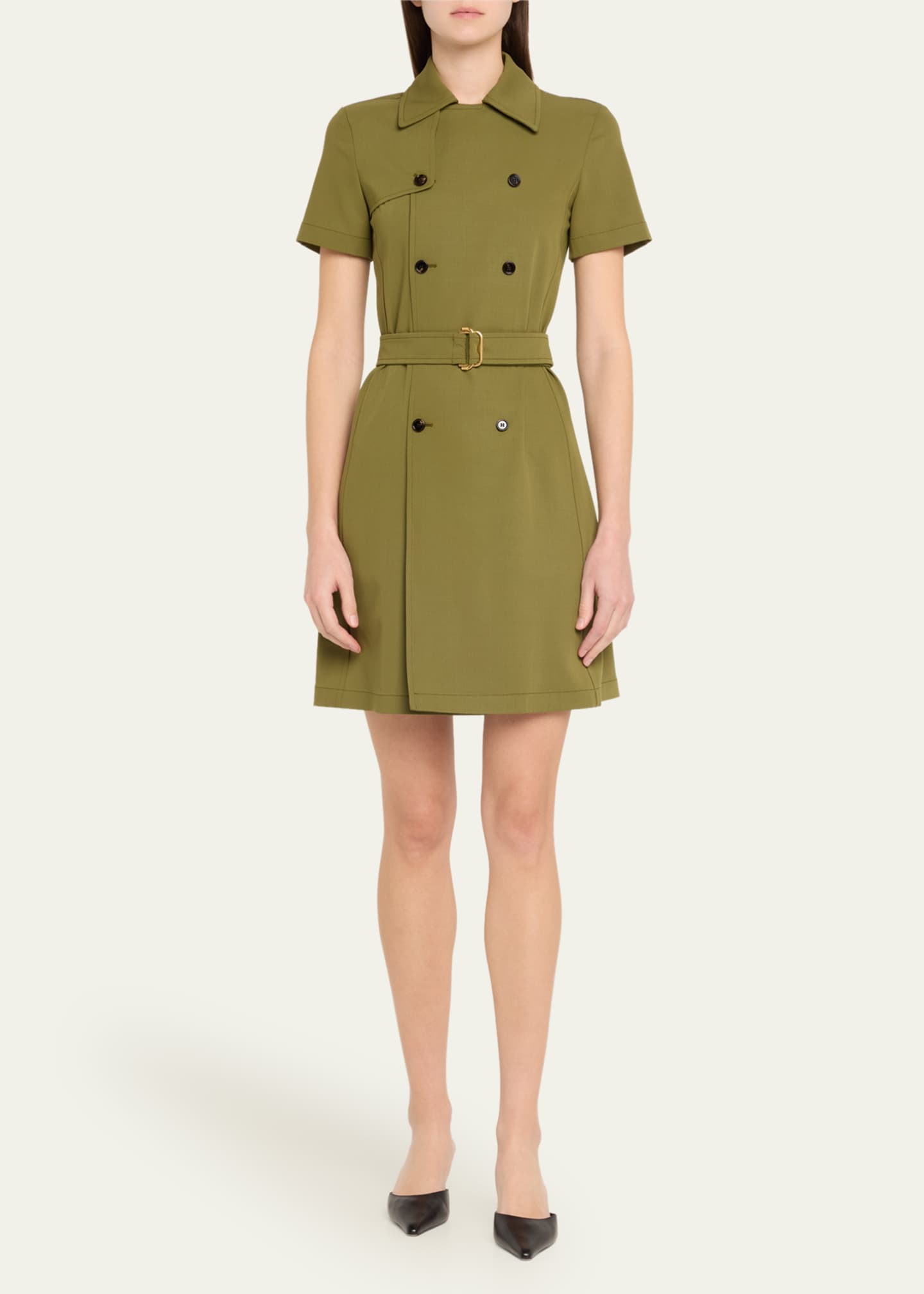 Burberry Short-Sleeve Belted Mini Trench Dress Image 2 of 5
