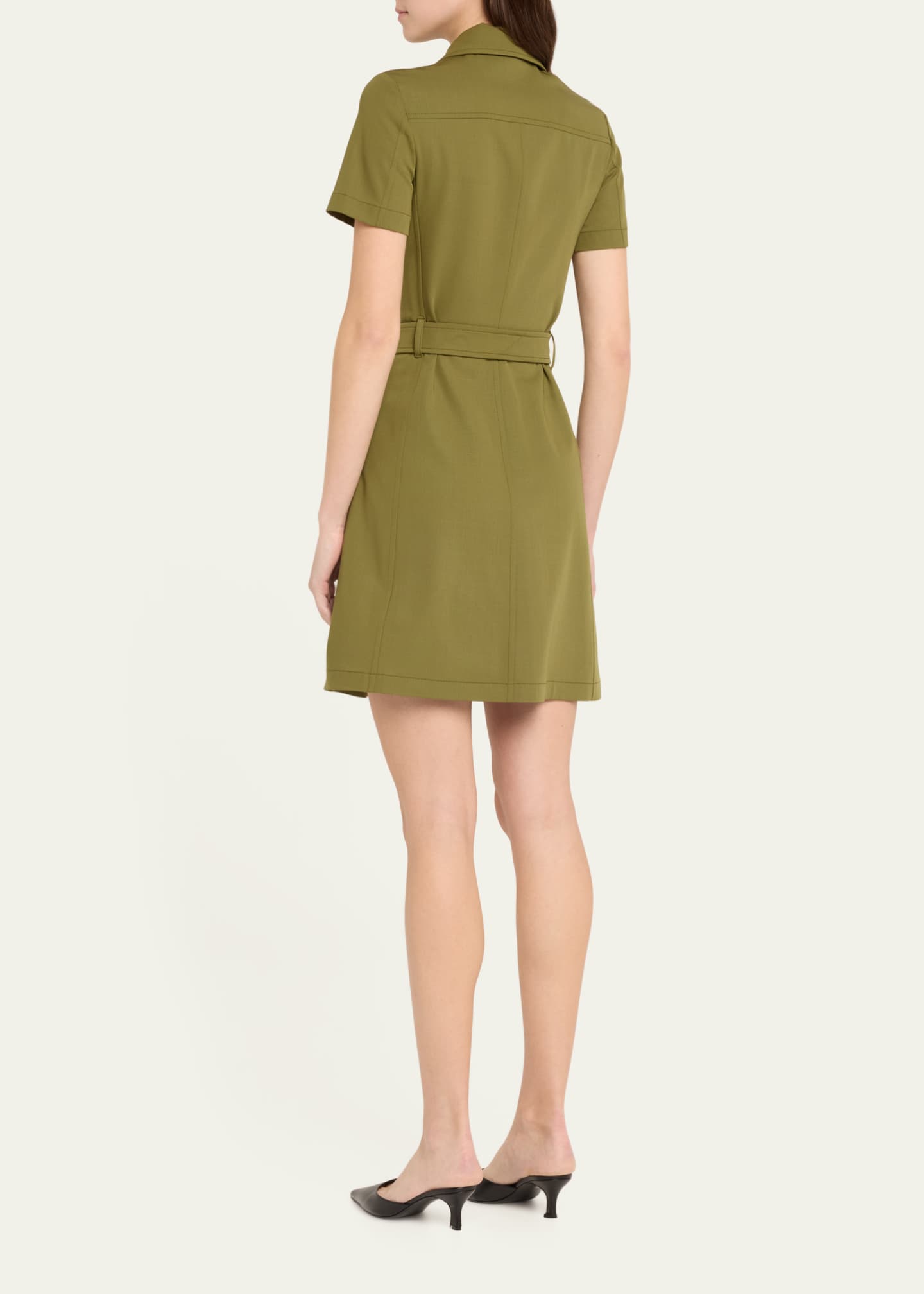 Burberry Short-Sleeve Belted Mini Trench Dress Image 3 of 5