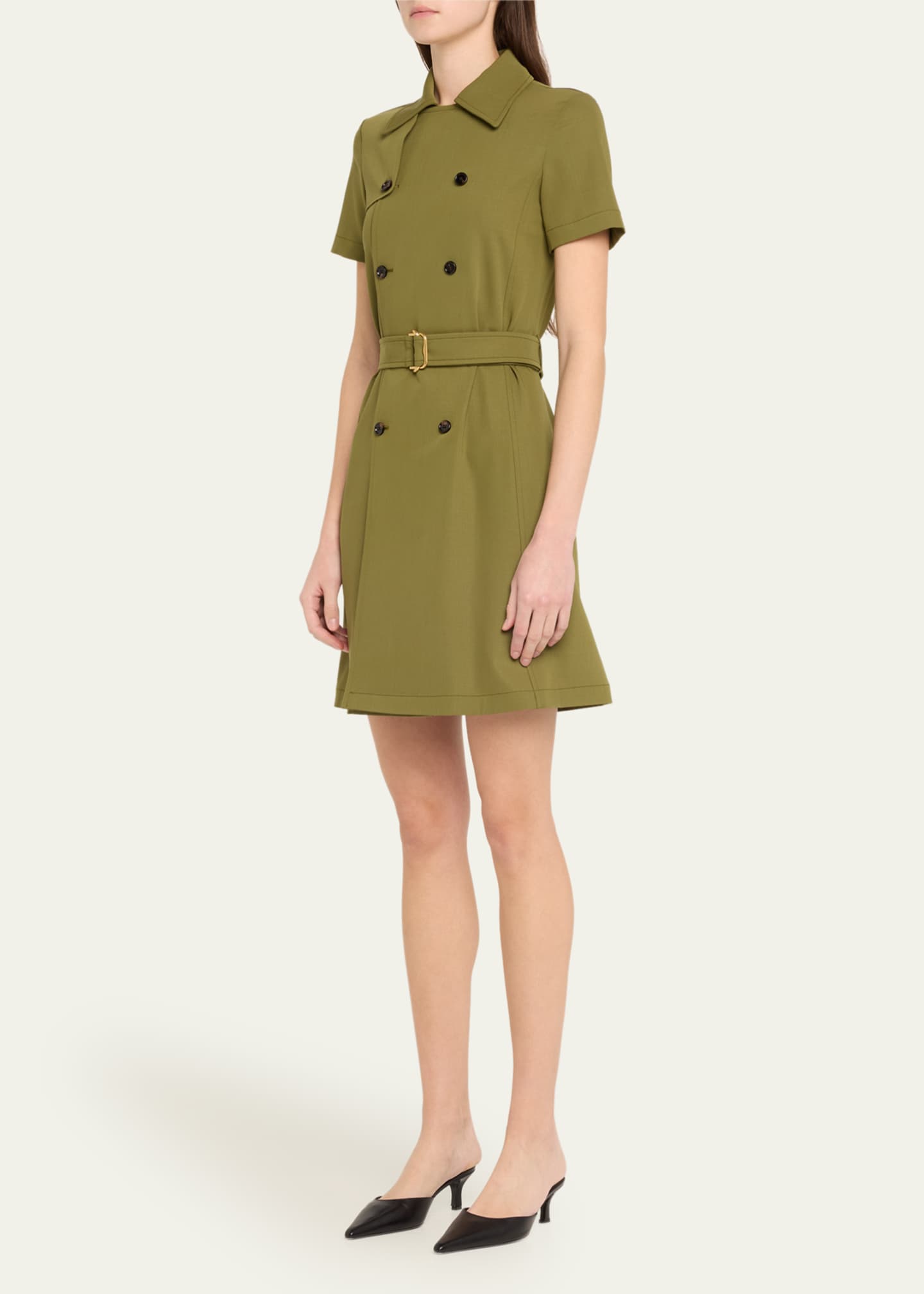 Burberry Short-Sleeve Belted Mini Trench Dress Image 4 of 5