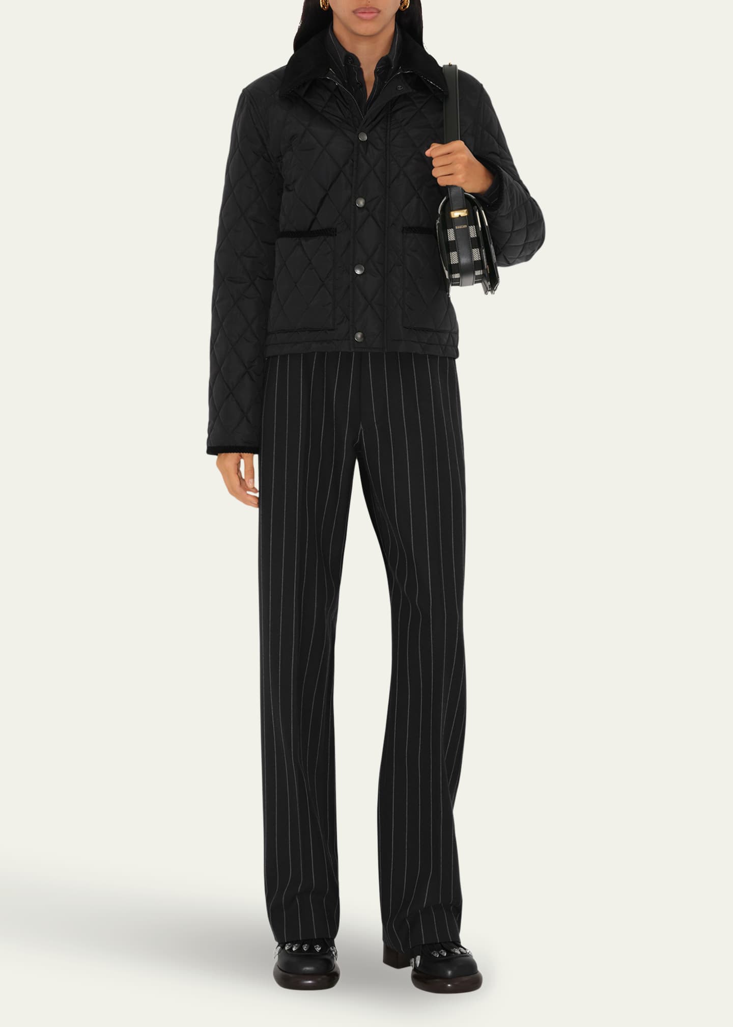 Burberry Quilted Velvet Trim Jacket Image 2 of 4