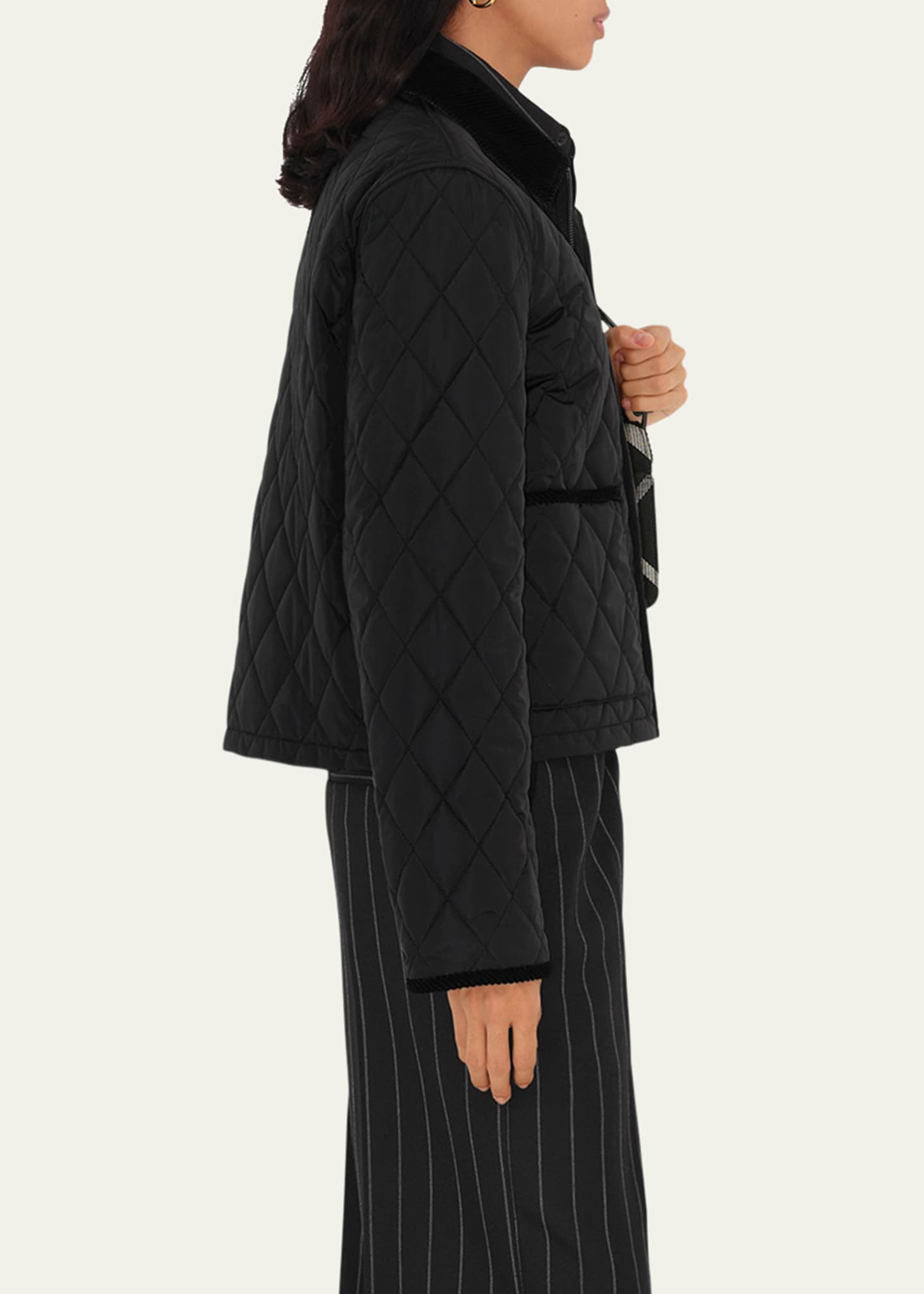 Burberry Quilted Velvet Trim Jacket Image 4 of 4