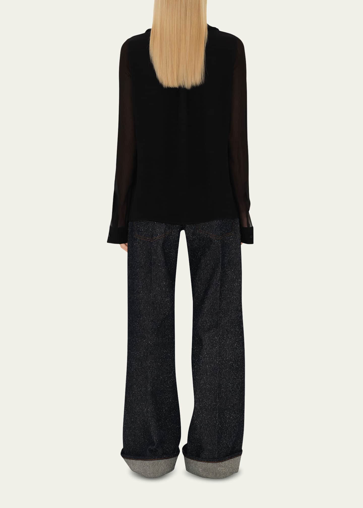 Ruffled Long Sleeve Silk Blouse - Thumbnail 3