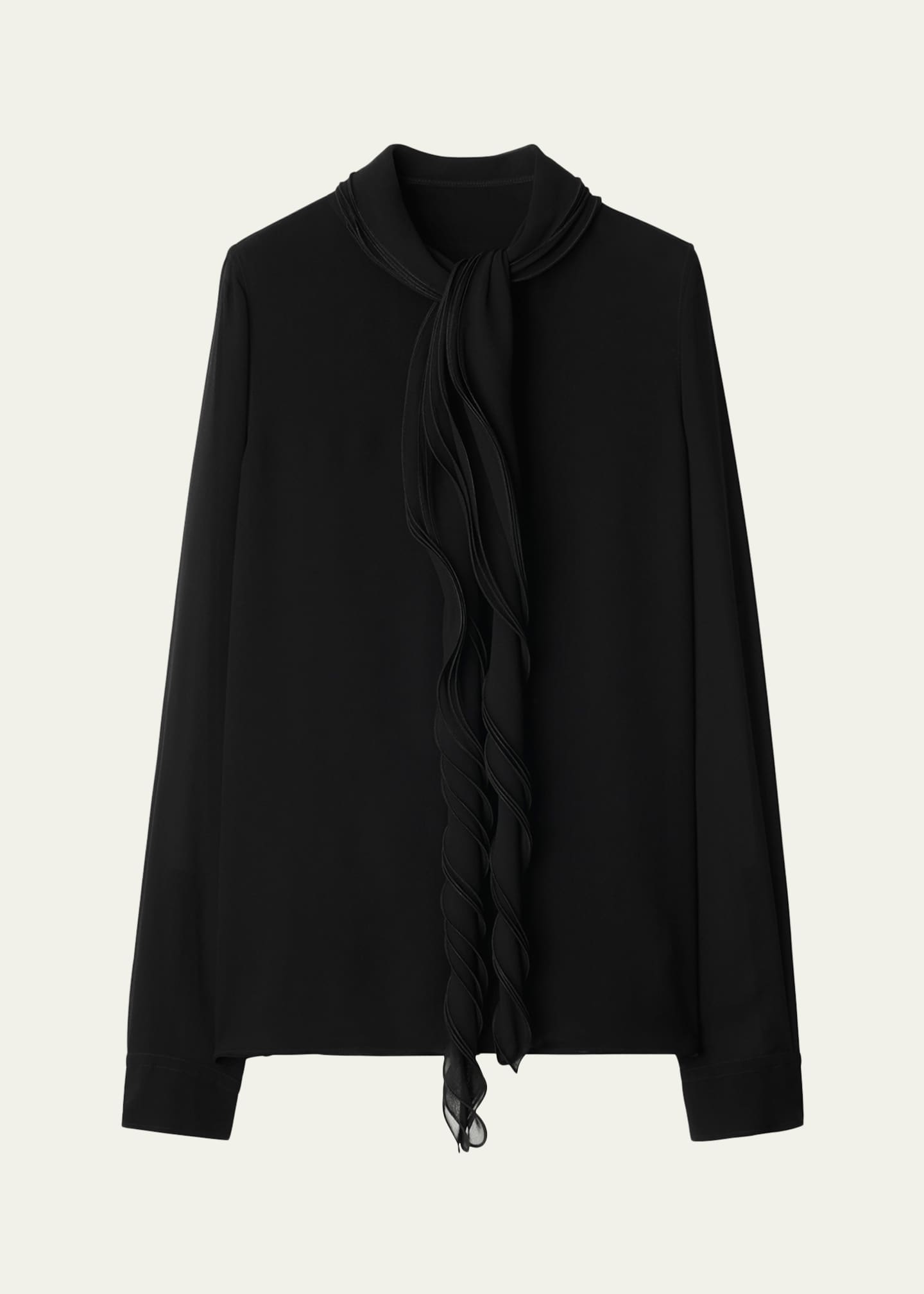 Ruffled Long Sleeve Silk Blouse