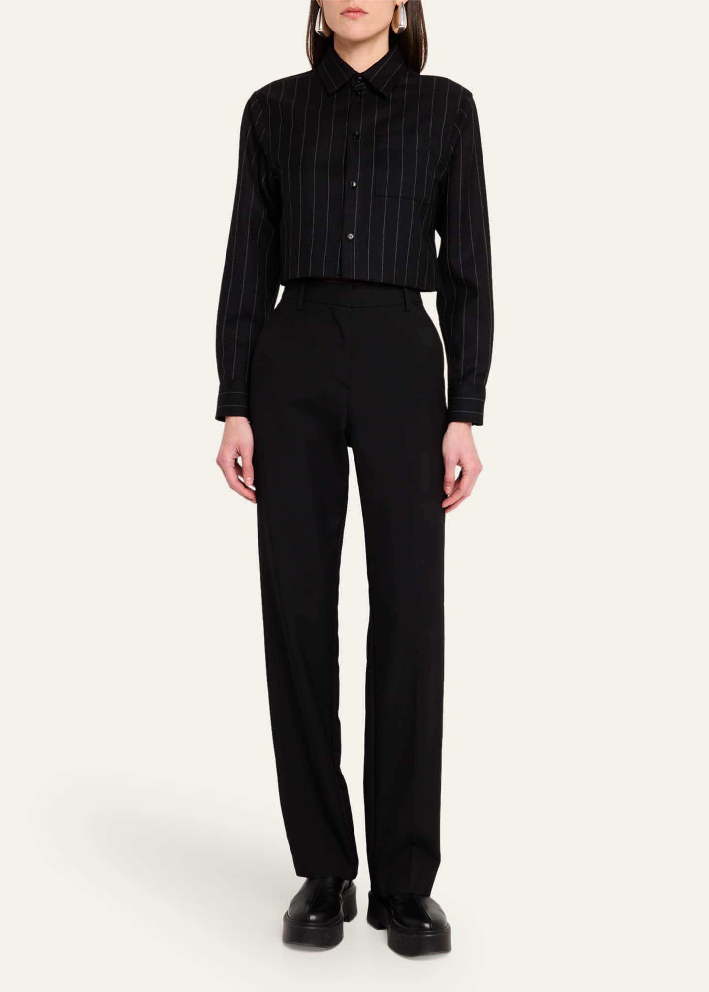 Burberry Pinstripe Cropped Wool Blouse Image 2 of 5