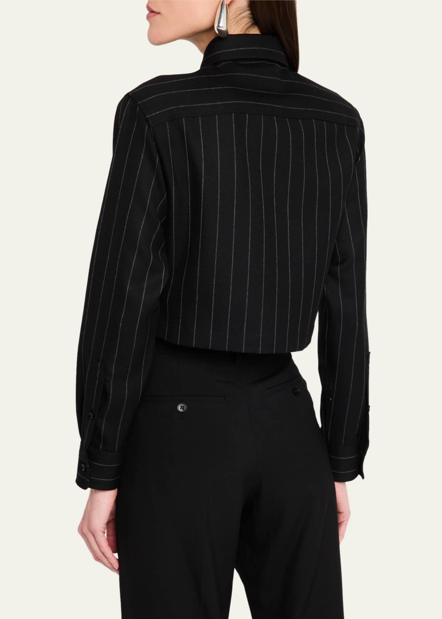Burberry Pinstripe Cropped Wool Blouse Image 3 of 5