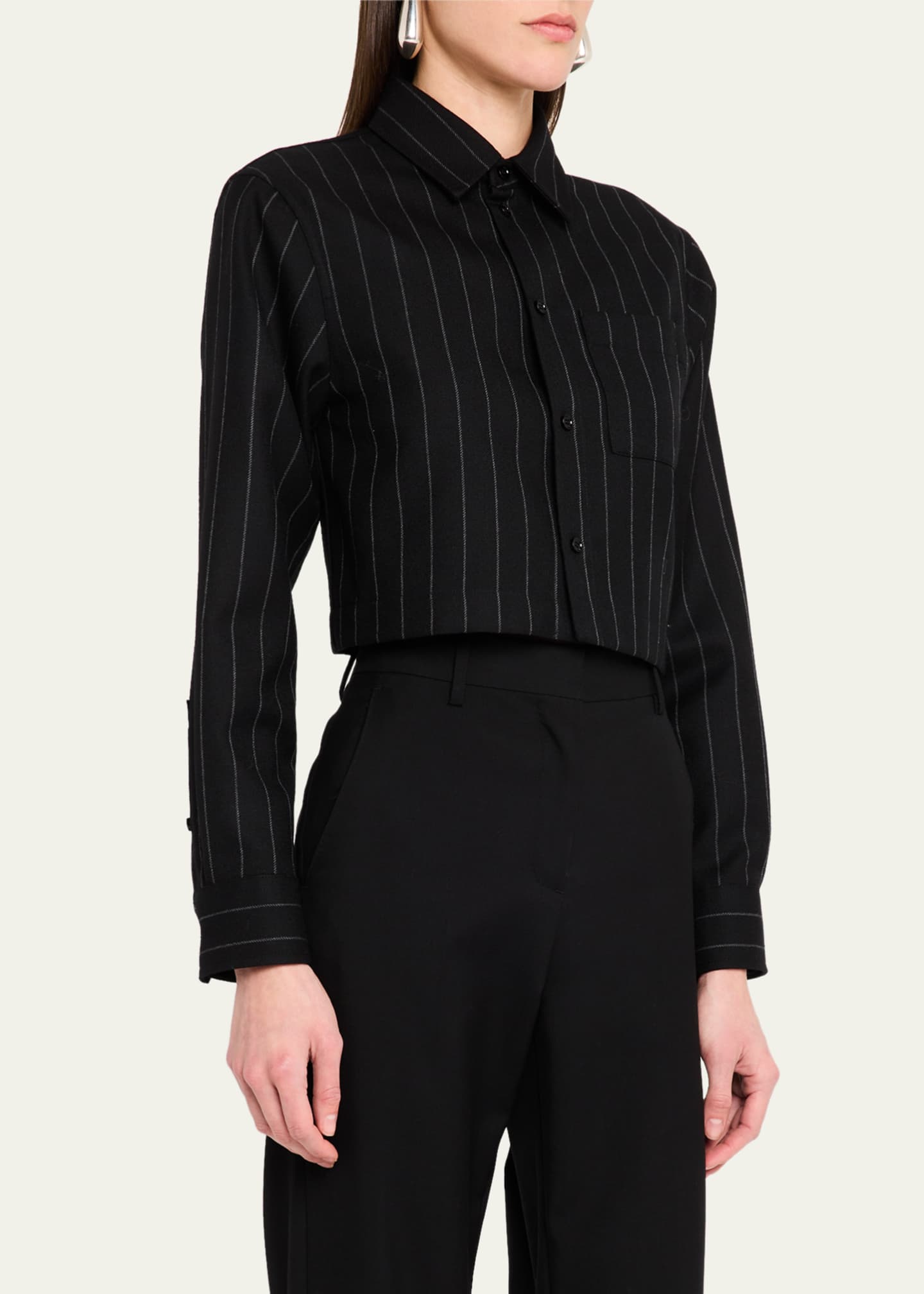 Burberry Pinstripe Cropped Wool Blouse Image 4 of 5