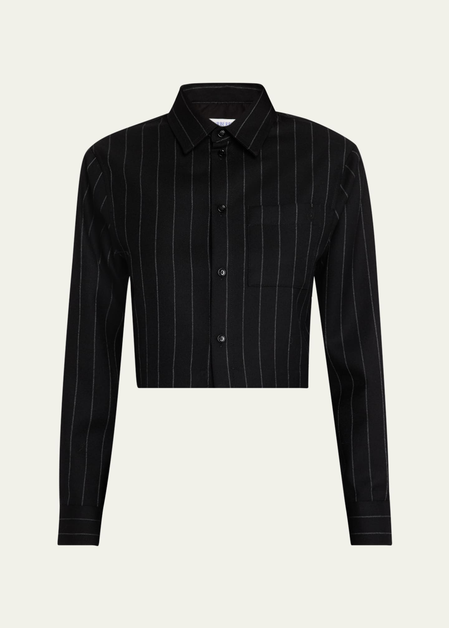 Burberry Pinstripe Cropped Wool Blouse Image 1 of 5