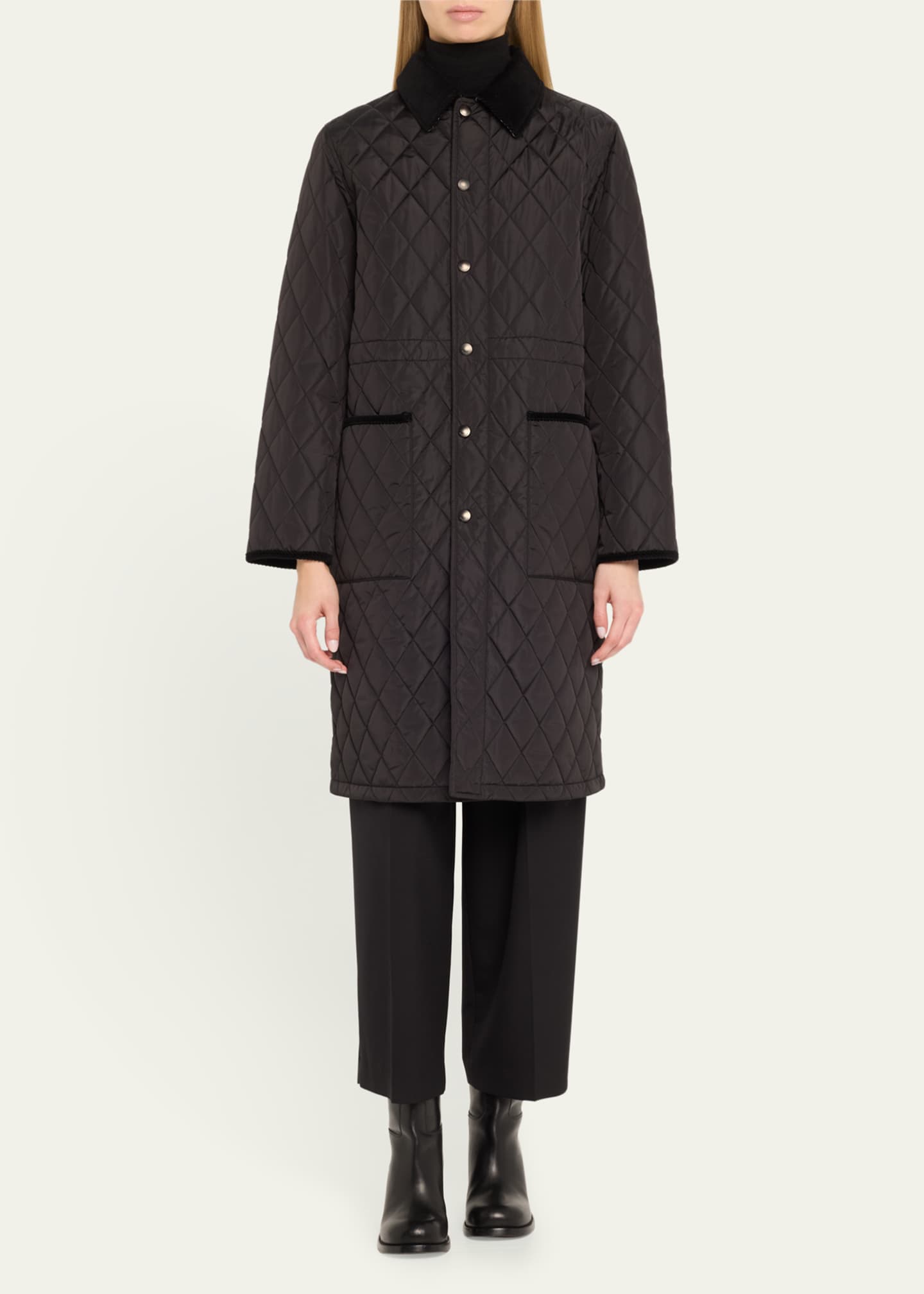 Burberry Corduroy-Collar Quilted Long Jacket Image 2 of 5