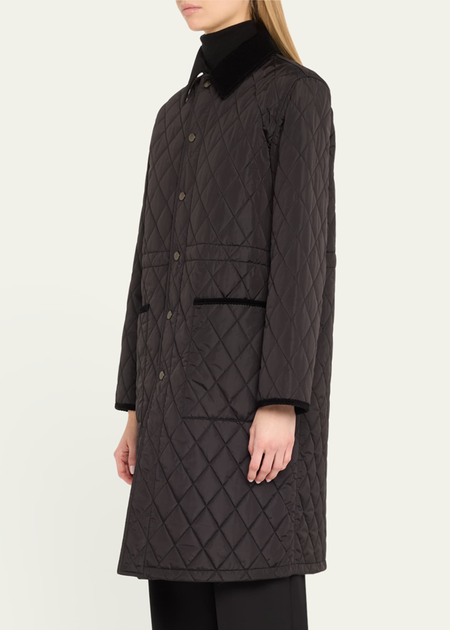 Burberry Corduroy-Collar Quilted Long Jacket Image 4 of 5