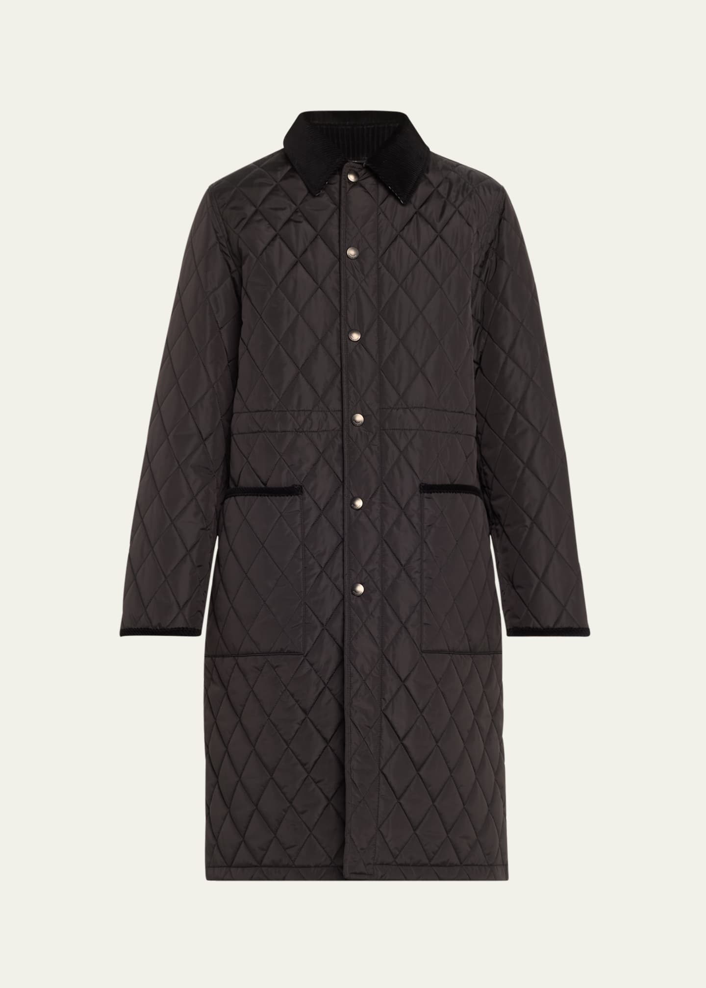 Burberry Corduroy-Collar Quilted Long Jacket Image 1 of 5