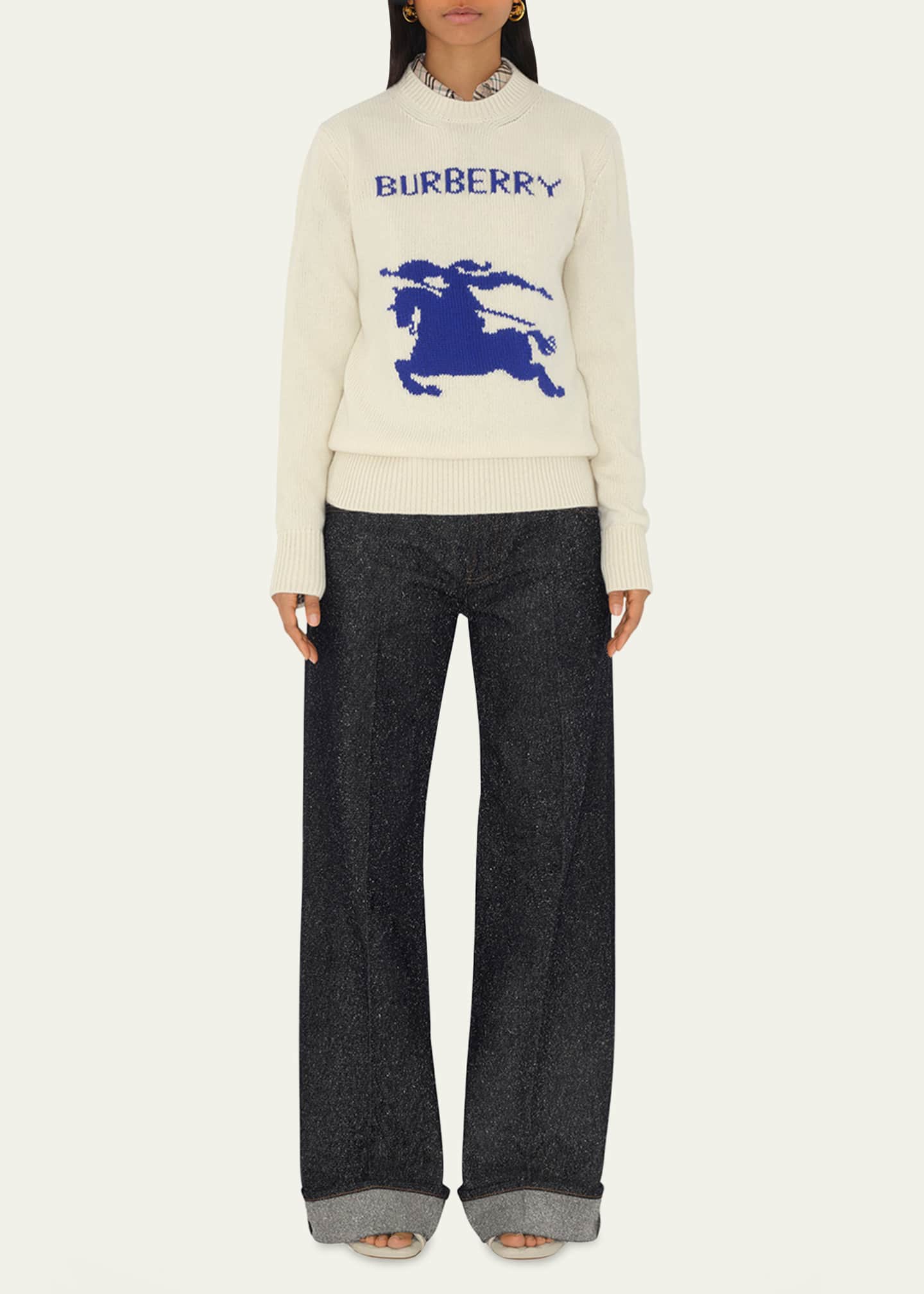 Burberry EKD Logo Wool-Cashmere Crewneck Sweater Image 2 of 5
