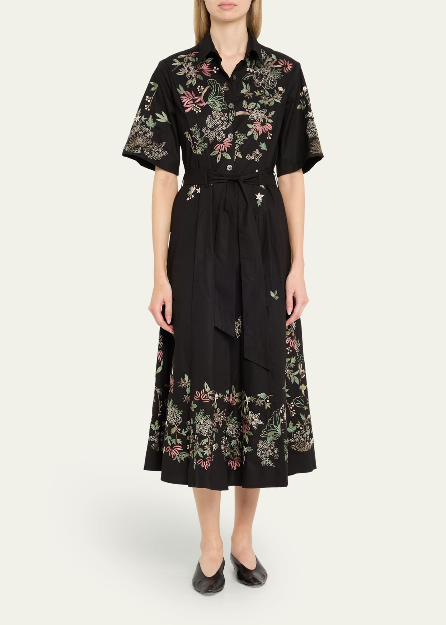 Prabal Gurung Garden Embroidered Self-Tie Midi Shirtdress Image 2 of 5