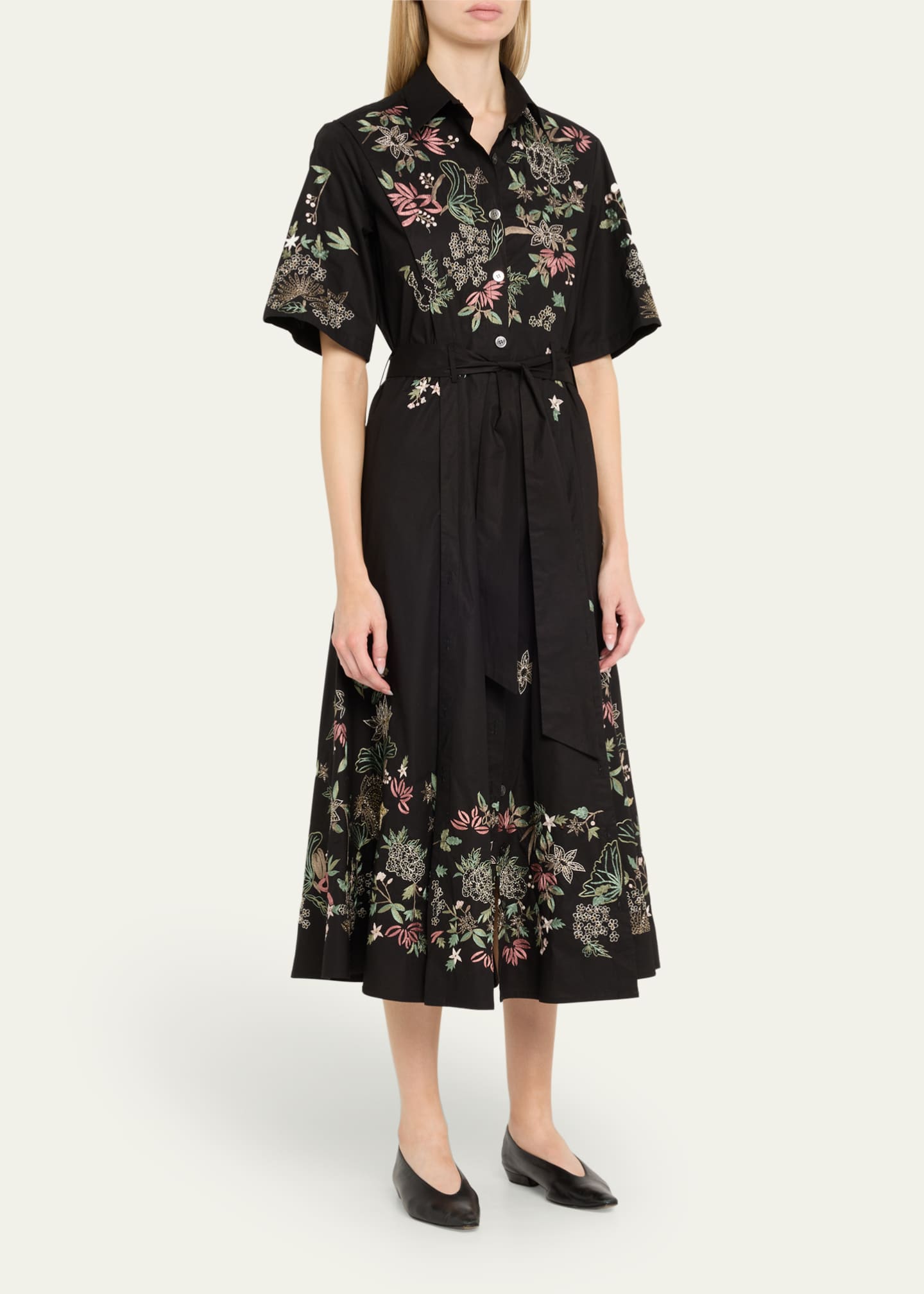 Prabal Gurung Garden Embroidered Self-Tie Midi Shirtdress Image 4 of 5