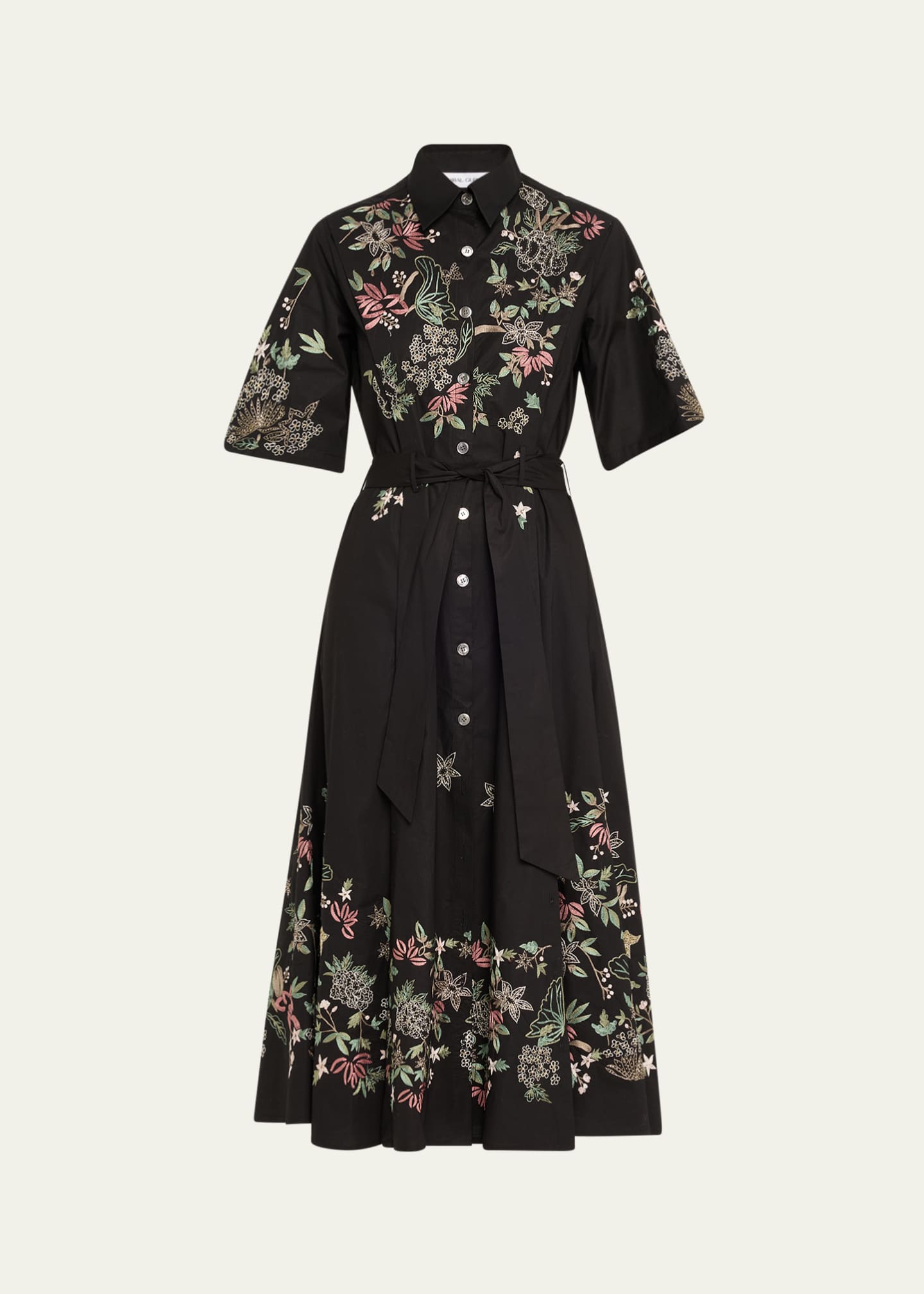 Prabal Gurung Garden Embroidered Self-Tie Midi Shirtdress Image 1 of 5